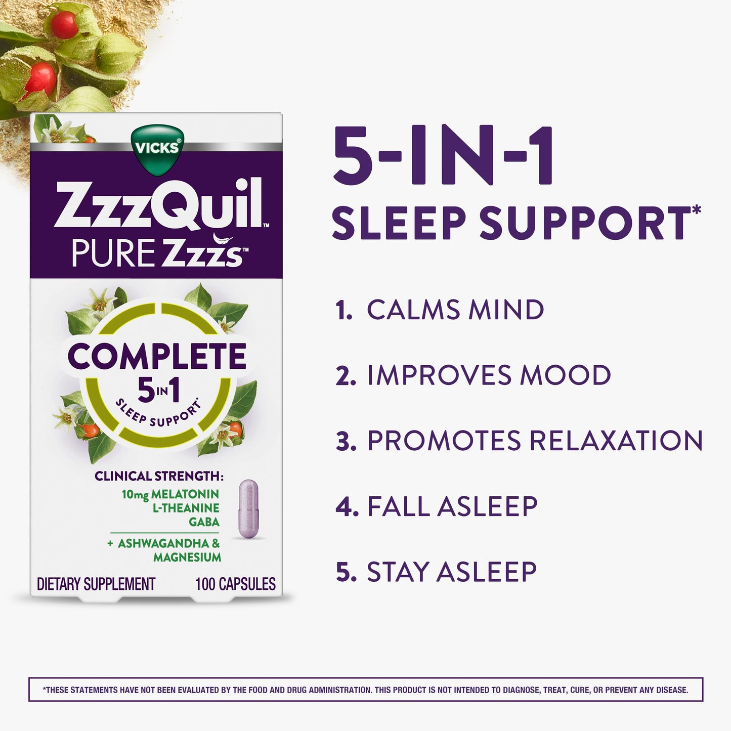 ZzzQuil Pure Zzzs Complete Sleep Melatonin Sleep Aid Capsules, 100 Count