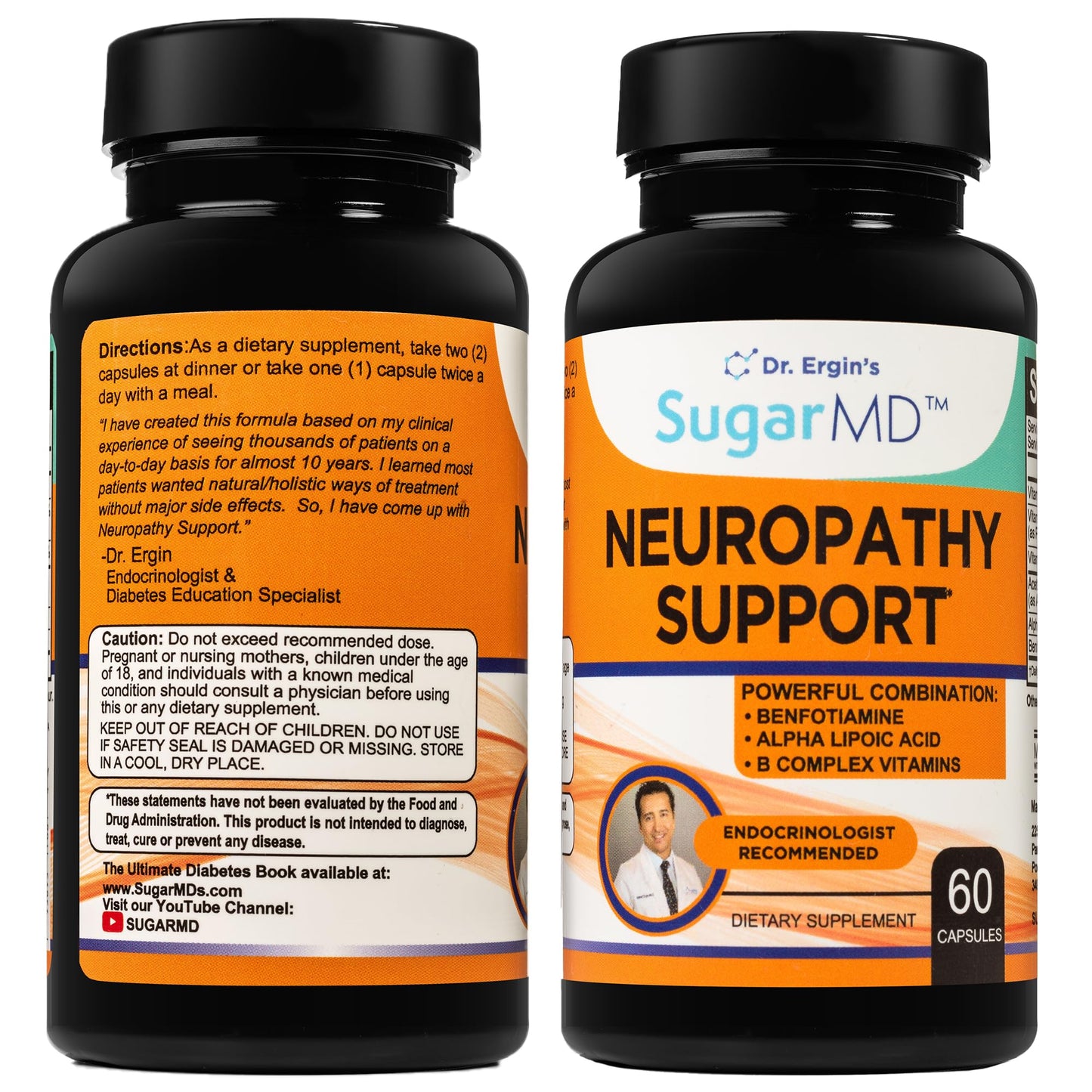 SugarMD Neuropathy Support Supplement – 60 Capsules with Alpha Lipoic Acid, Benfotiamine & Vitamin D3 B6 B12