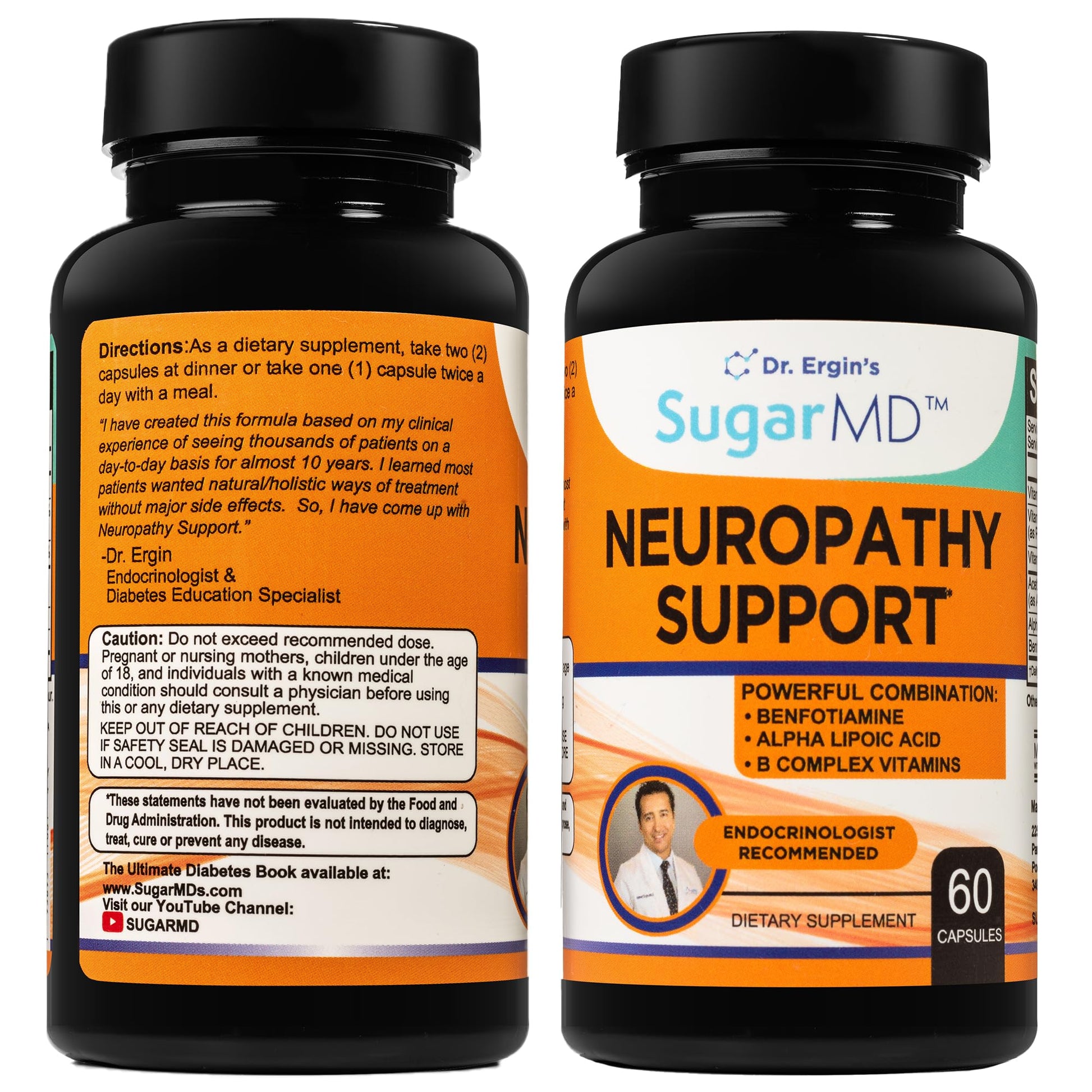 SugarMD Neuropathy Support Supplement – 60 Capsules with Alpha Lipoic Acid, Benfotiamine & Vitamin D3 B6 B12