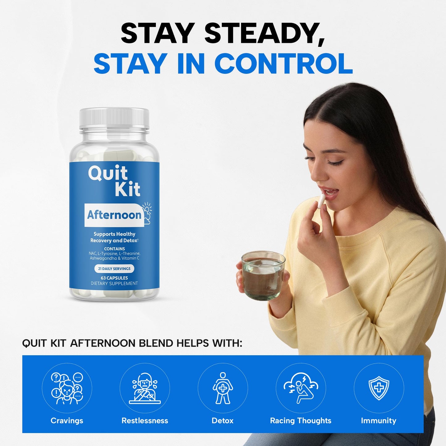 Quit Kit Afternoon Recovery - Stress, Anxiety, & Craving Relief Capsules 63 Count