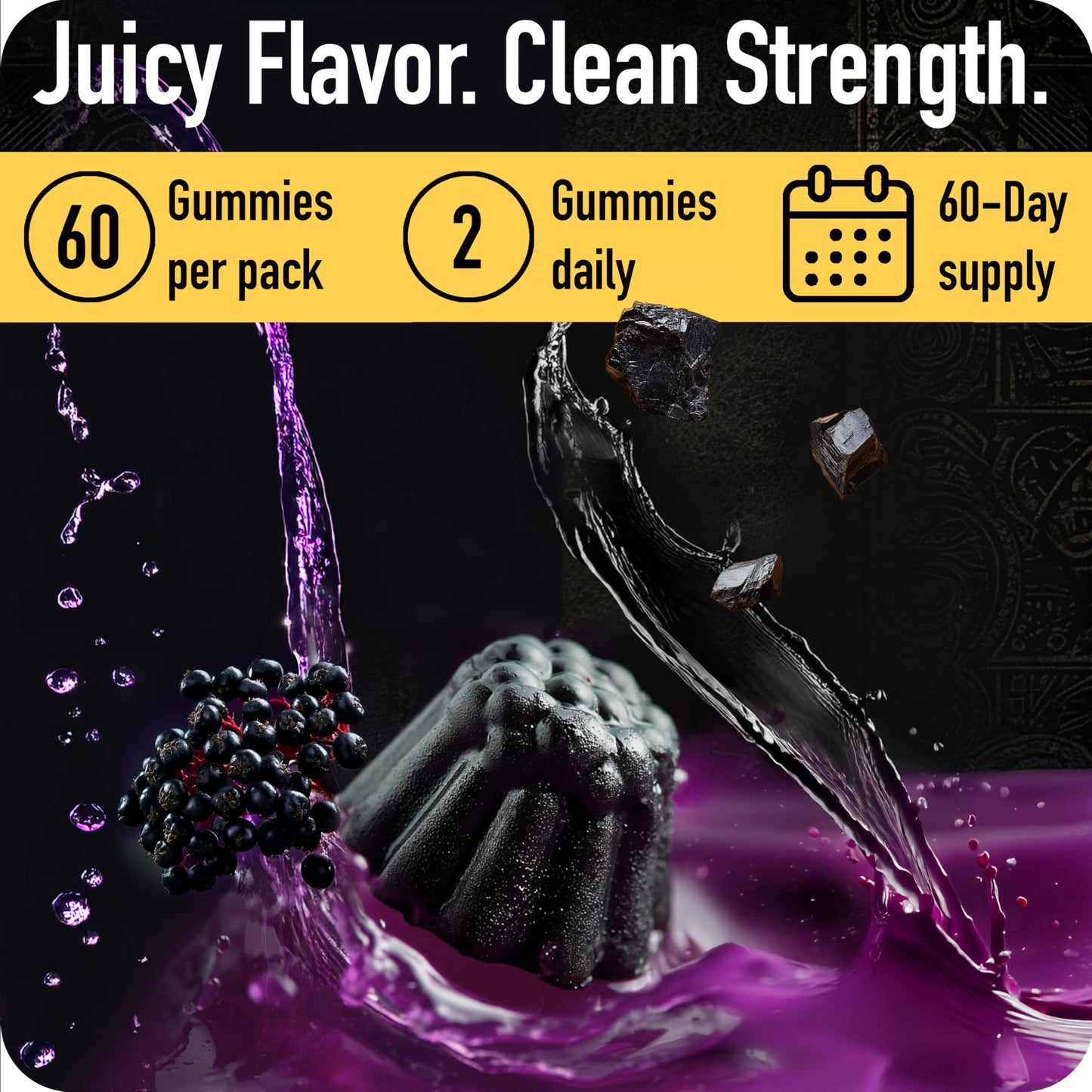 ad hoc Shilajit Gummies 1100mg Gold with Magnesium, Lions Mane, Rhodiola, Grape Seed, 85+ Trace Minerals & Fulvic Acid, Himalayan Shilajit for Energy Immune Support, 60 Count