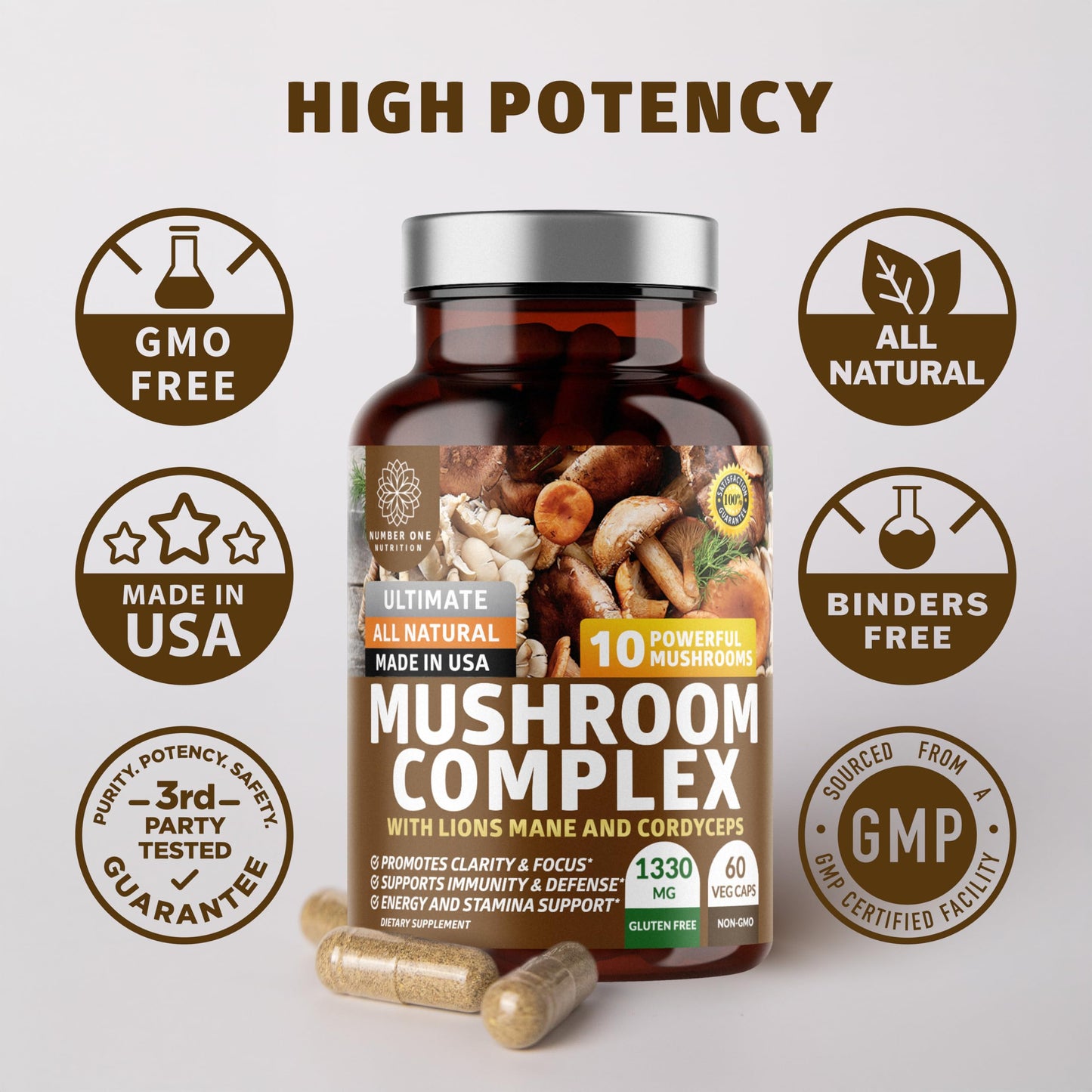 Number One Nutrition Mushroom Complex Capsules, 60 Capsules