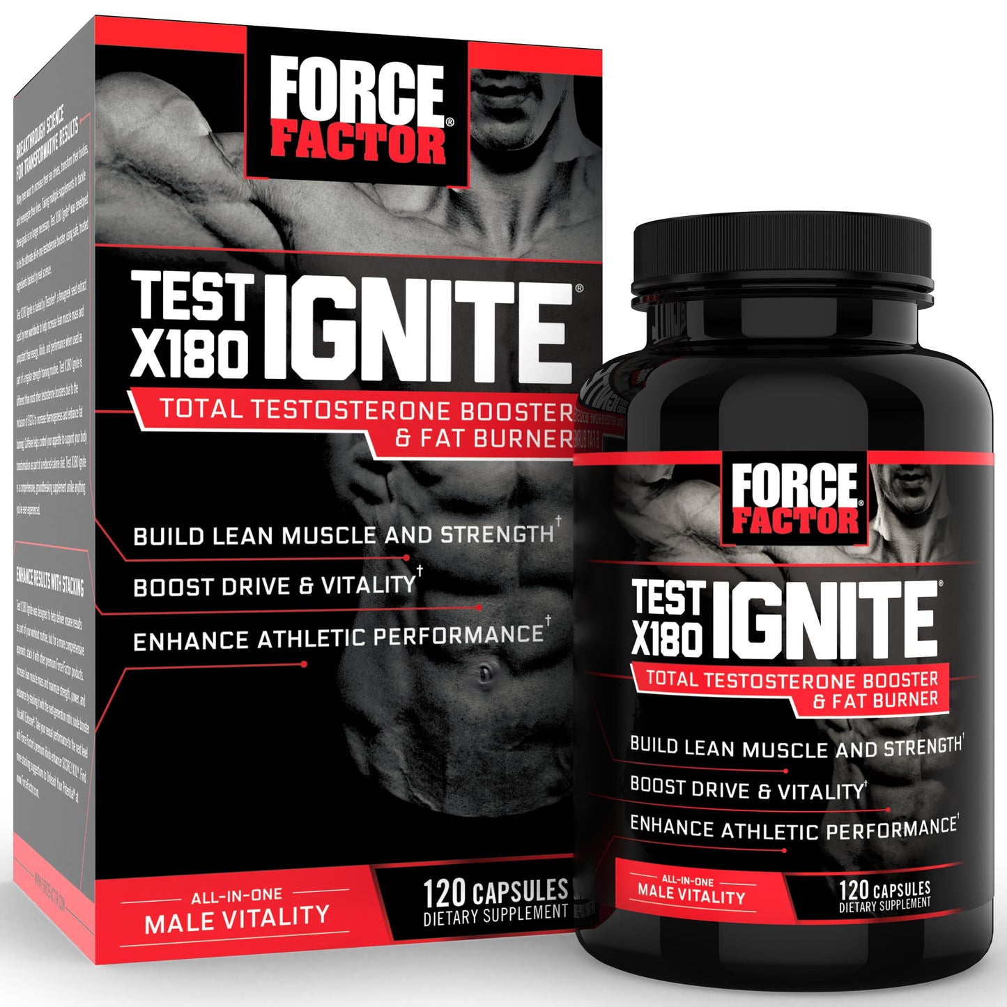 Force Factor Test X180 Ignite Testosterone Booster & Fat Burner for Men 120 Capsules