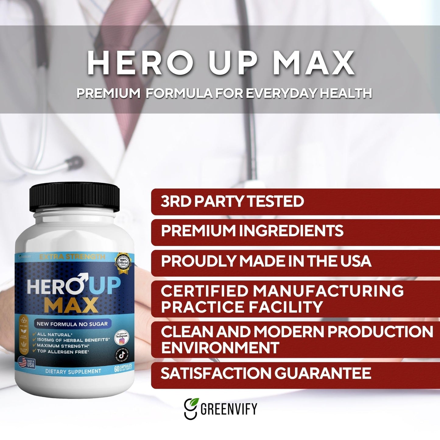 GREENVIFY Hero UP MAX Maca Root Supplement 60 Capsules