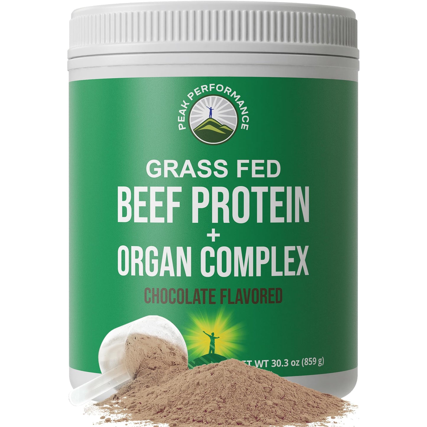 Peak Performance Grass Fed Beef Protein Powder + Organ Complex, Lactose Free, Beef Protein Isolate, Chocolate Flavor, 30.3 Servings, 1.89 lb