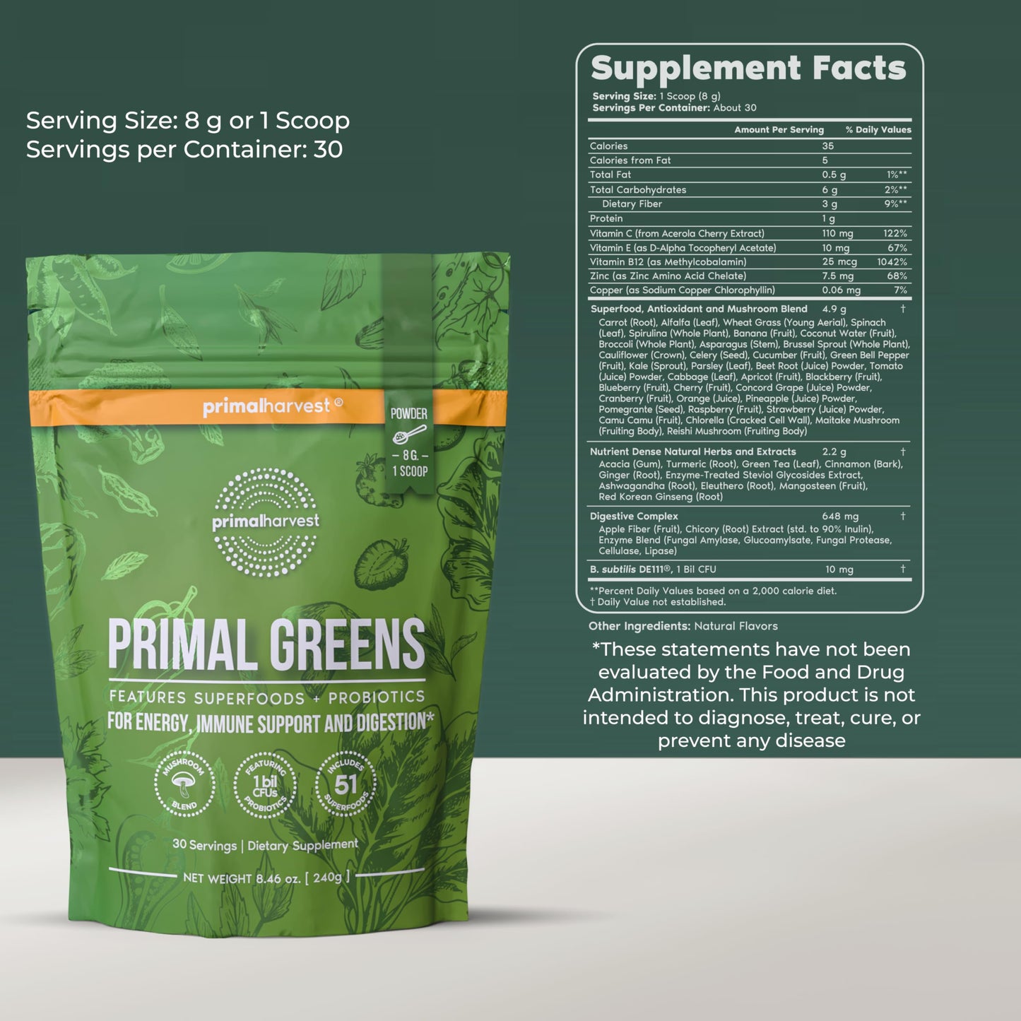 Primal Harvest Greens Powder & Probiotics Bundle Capsule 2-Pack