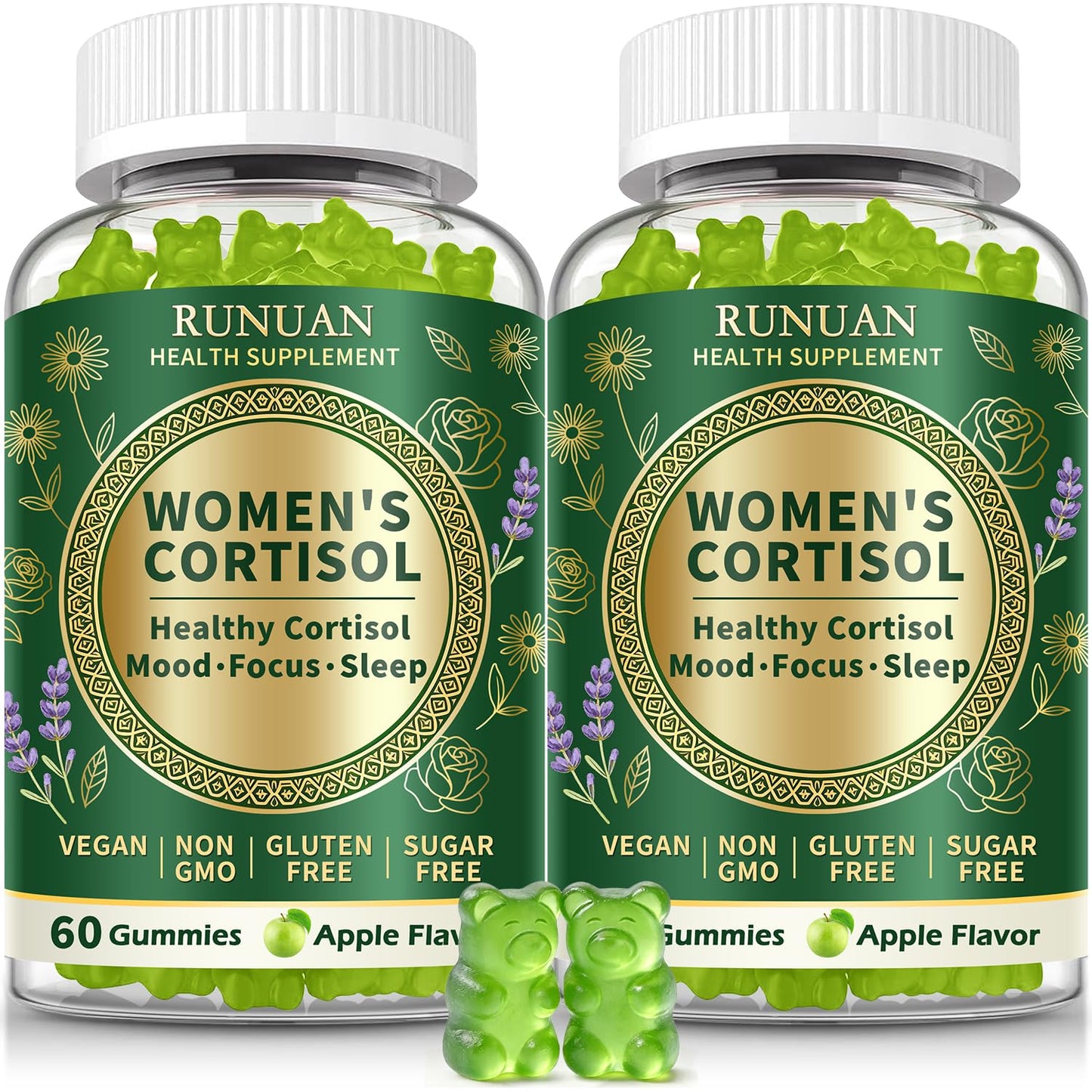 RUNUAN Cortisol Reducer Gummies for Women and Men, Non-GMO, Vegan, 120 Count