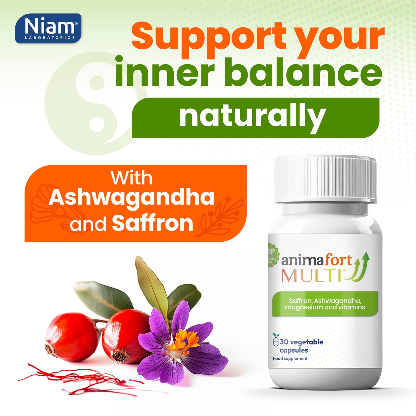 NIAM Laboratorios Ashwagandha KSM-66 + Saffron Mood & Emotional Balance AnimaFort Multi 30 Capsules