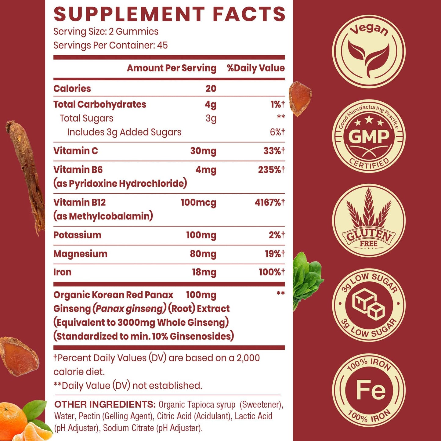 Sapotax Korean Red Panax Ginseng Gummies, 90 Count