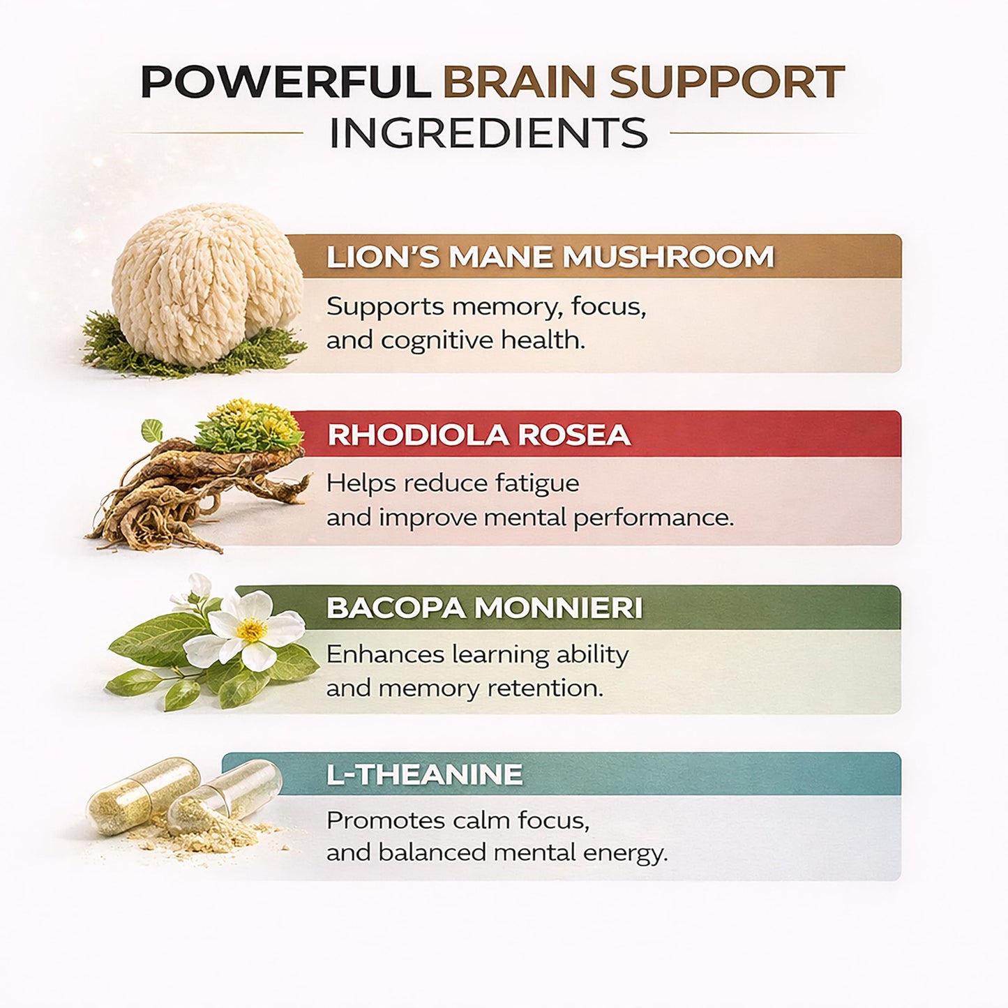 Mirosco Organic Lions Mane Supplements with Mushroom Extract, Rhodiola Bacopa & L-Theanine, 90 Capsules