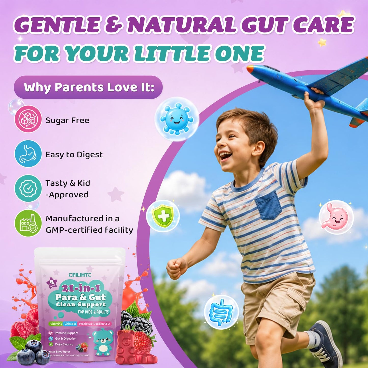 CFILIHTC 21-in-1 Parasite Cleanse for Humans & Kids – Herbal Gut Health & Digestive Gummies, 60 Gummies
