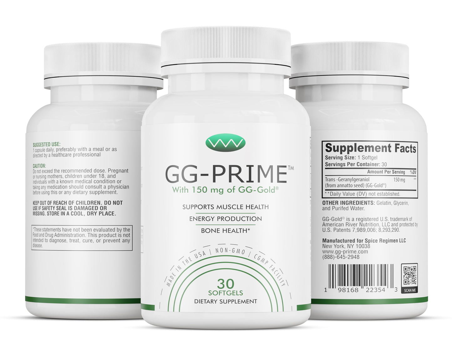 GG-PRIME Geranylgeraniol Supplement – 150 mg GG-Gold from Annatto – Supports CoQ10 Production, Muscle & Bone Health – 30 Softgels