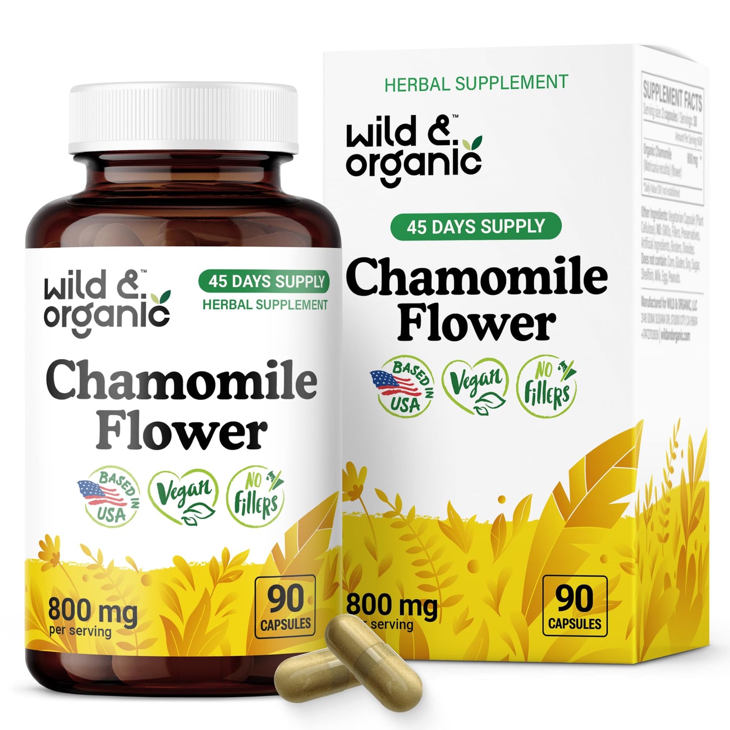 Wild & Organic Chamomile Capsules 800 mg, 90 Count