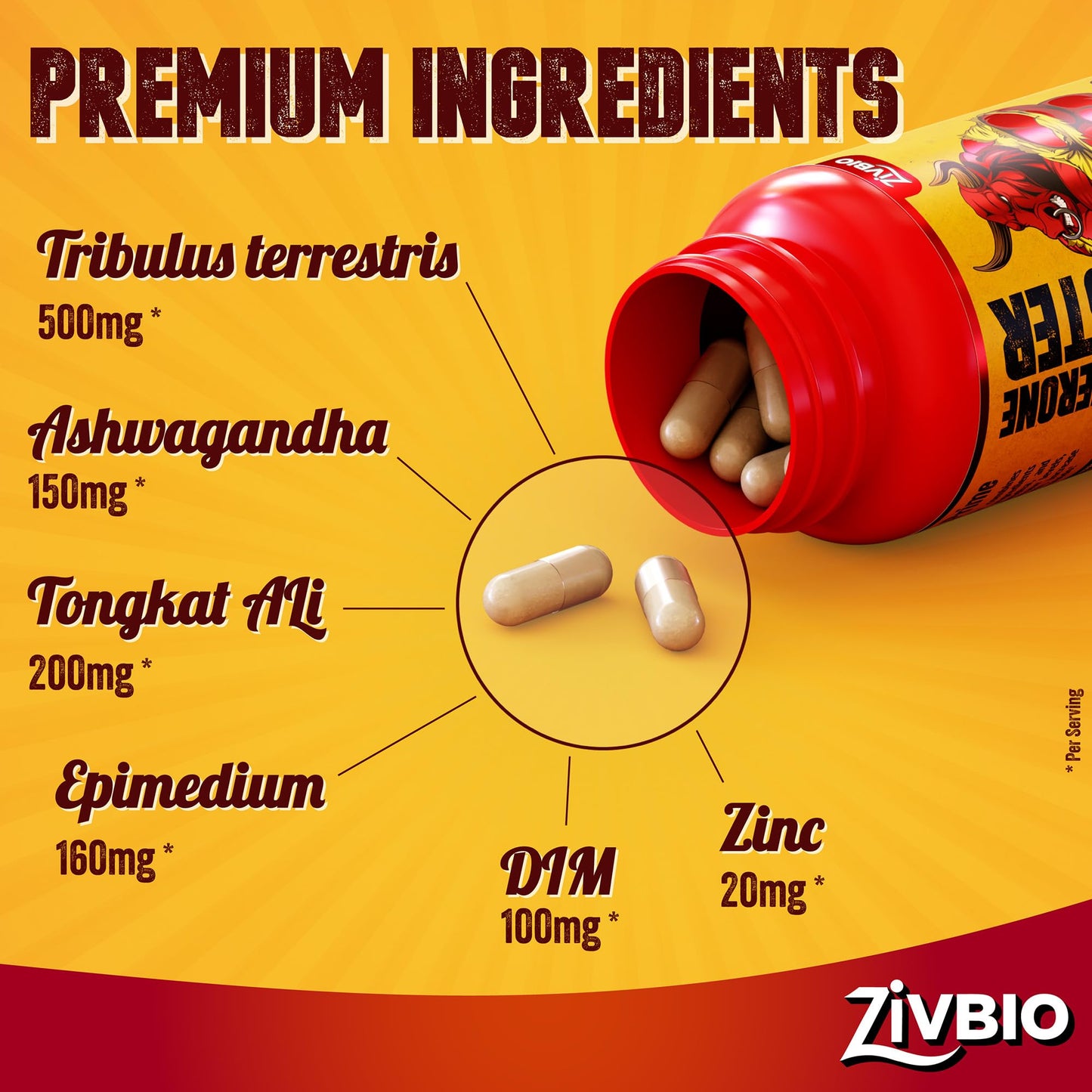 ZIVBIO Testosterone Booster for Men 60 Capsules
