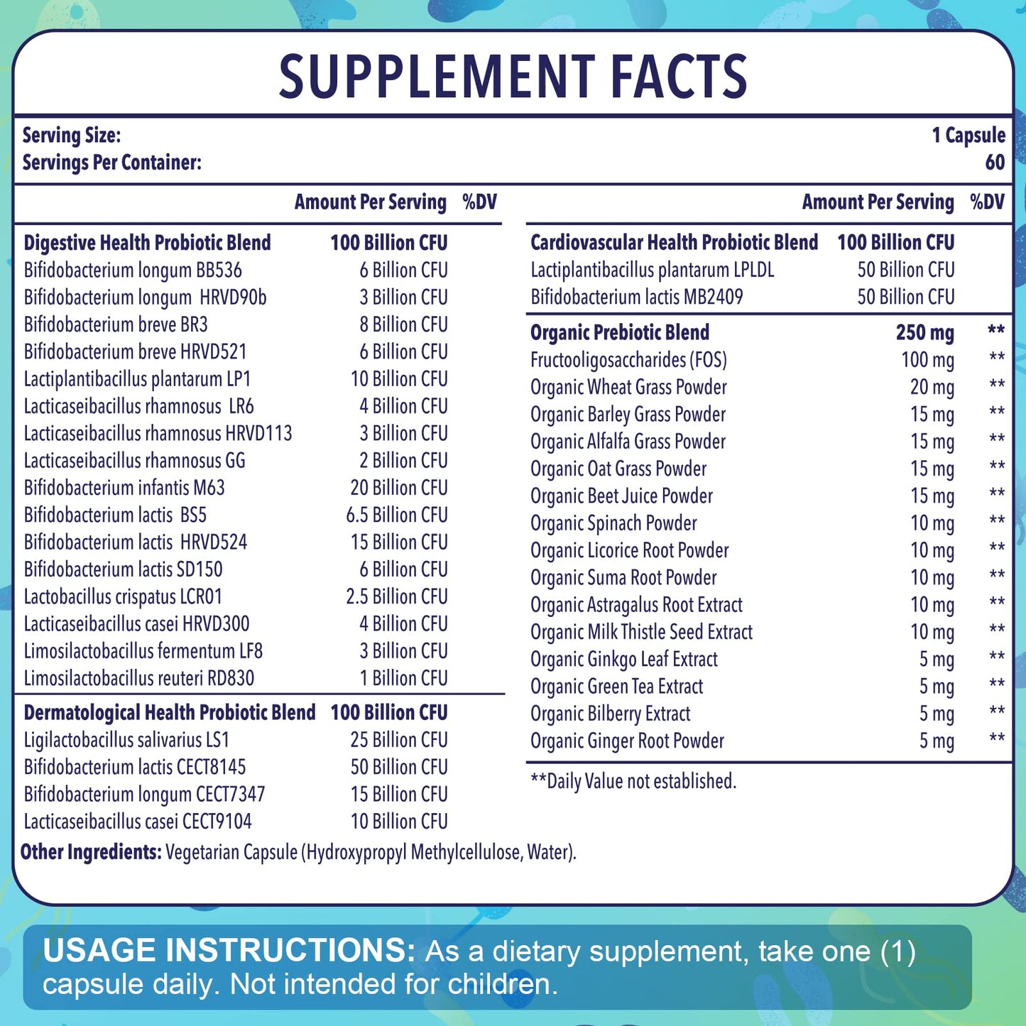 Gifinary 300 Billion CFU Probiotics Capsules, 60 Count