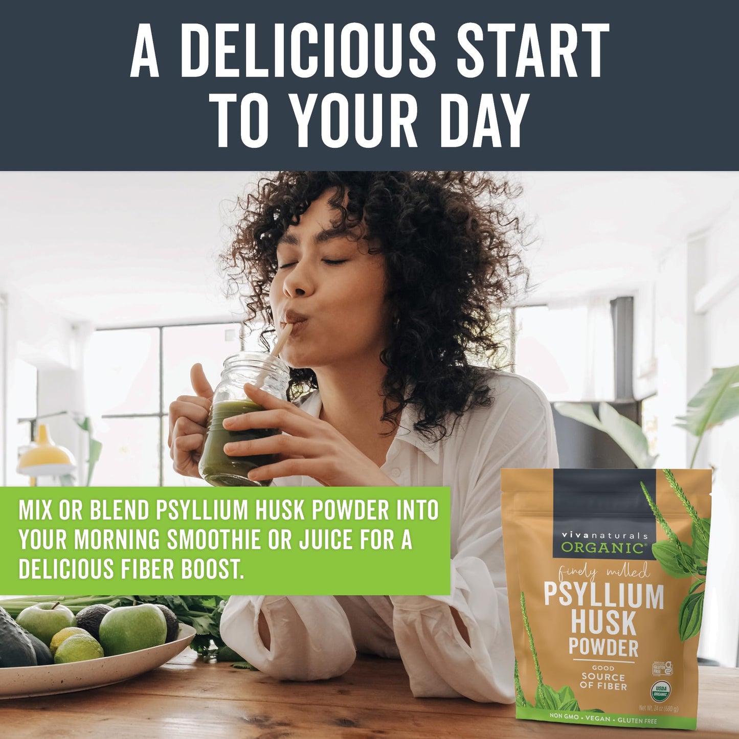 Viva Naturals Organic Psyllium Husk Powder, 24 oz
