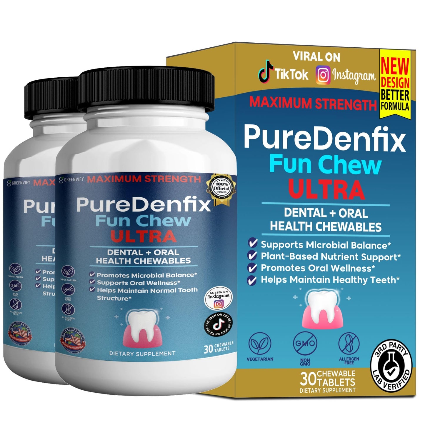 GREENVIFY PureDenfix Fun Chew Ultra Dental + Oral Health Chewables, 60 Capsules