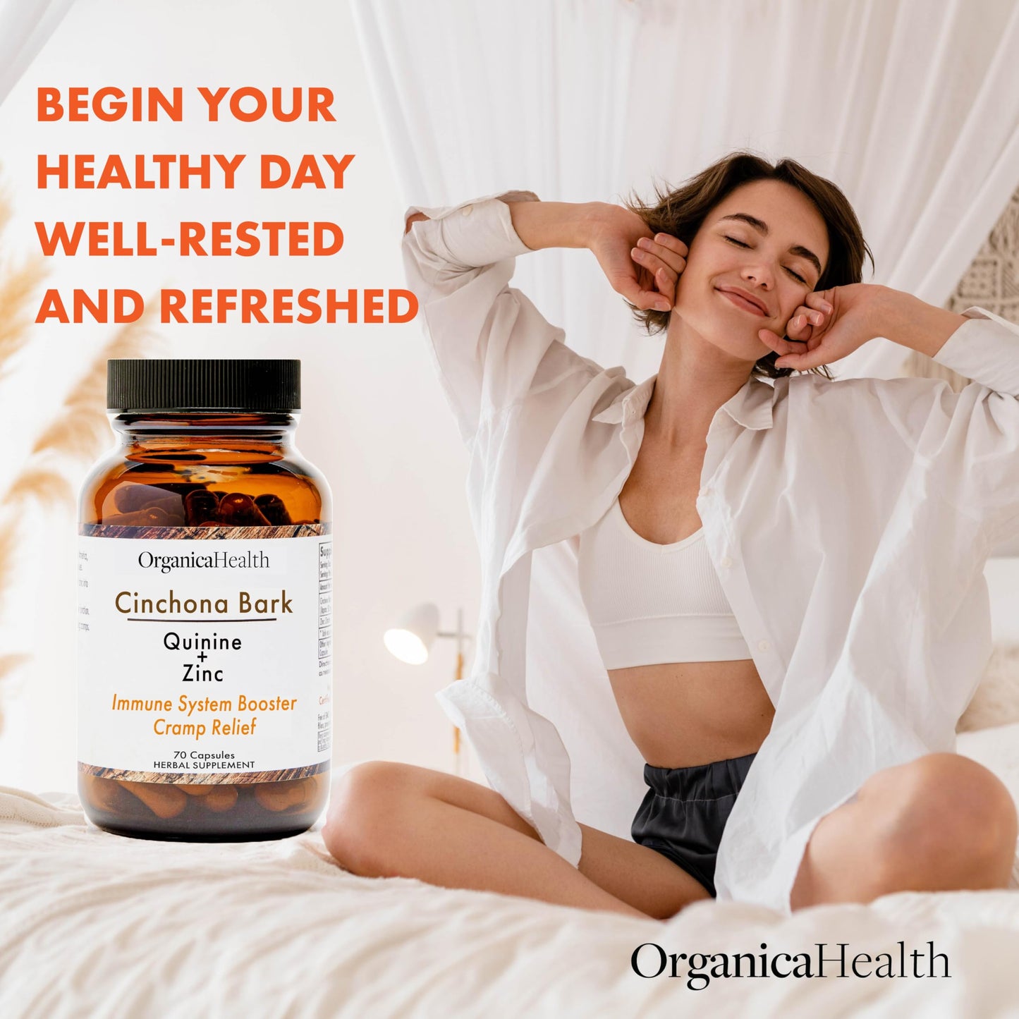 OrganicaHealth Quinine for Leg Cramps Defense & Restless Legs Relief with Zinc 50mg Cinchona Bark Herbal Vegan Capsules, 70 Count