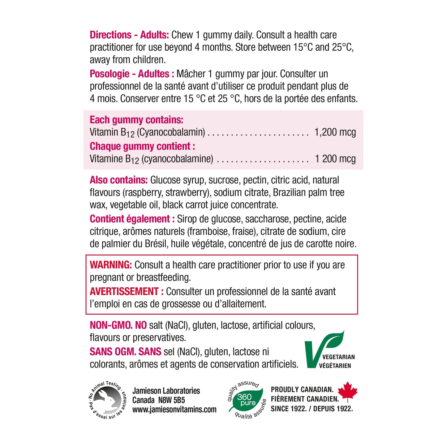 Jamieson Laboratories Vitamin B12 Gummies, 1 Count, Raspberry