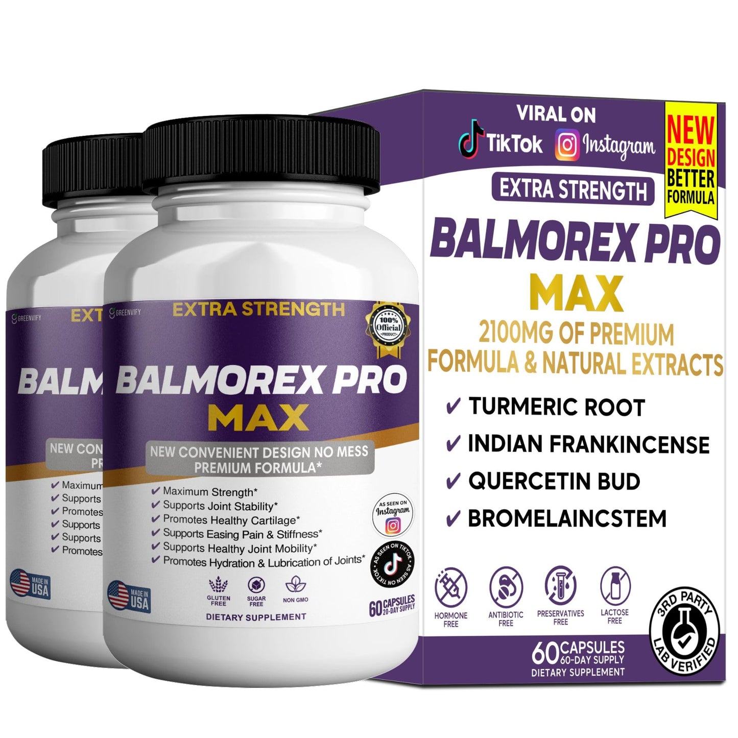GREENVIFY Balmorex Pro Max Extra Strength Joint Support Supplement Capsule, 120 Capsules