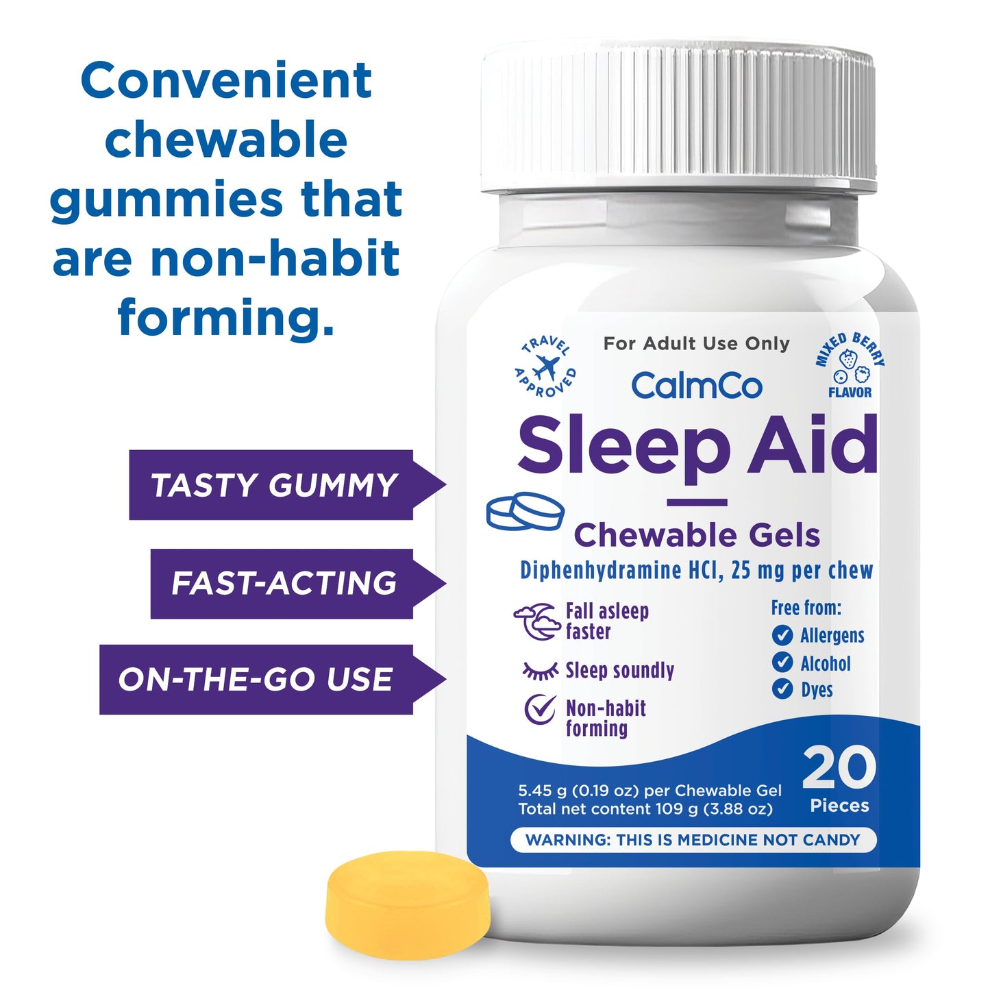 CalmCo Adult Sleep Aid Chewable Gels 20 Count