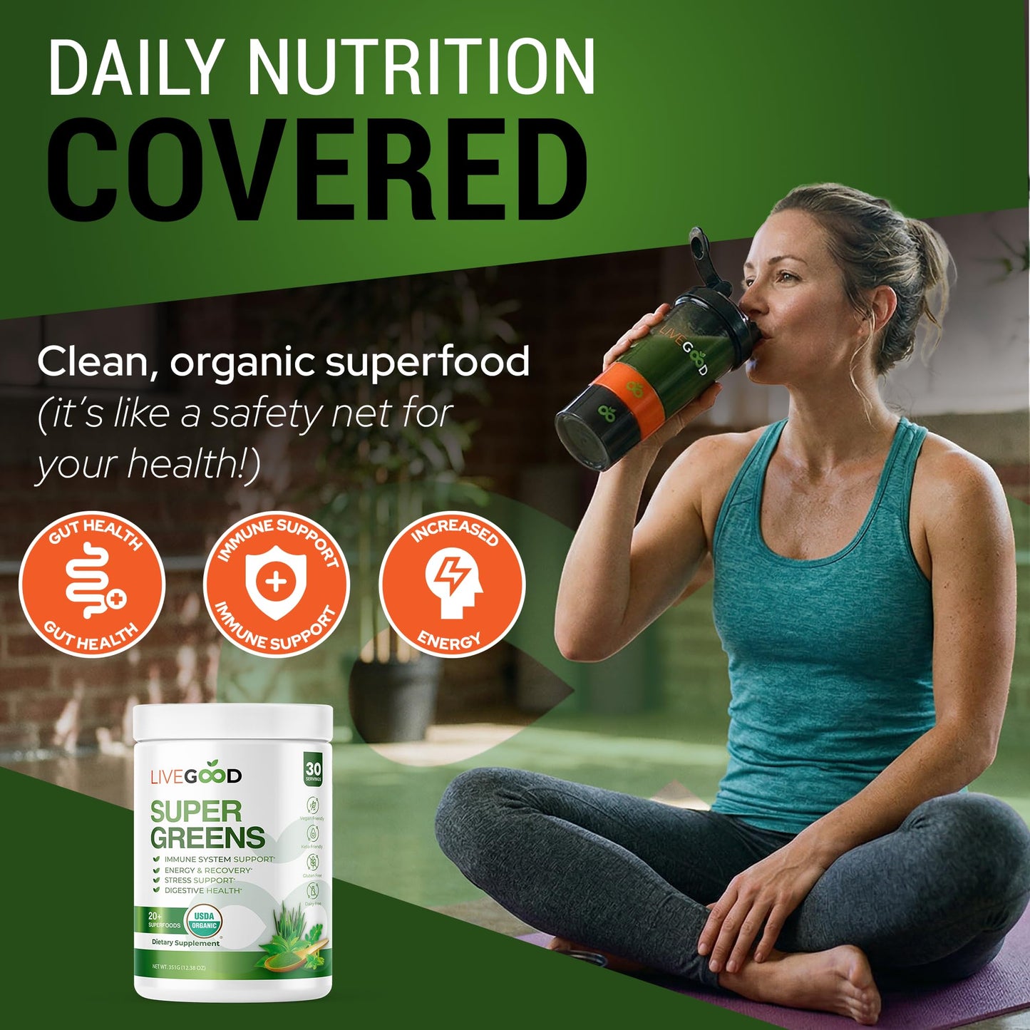 LIVEGOOD Daily Greens Powder 12.38 Ounce