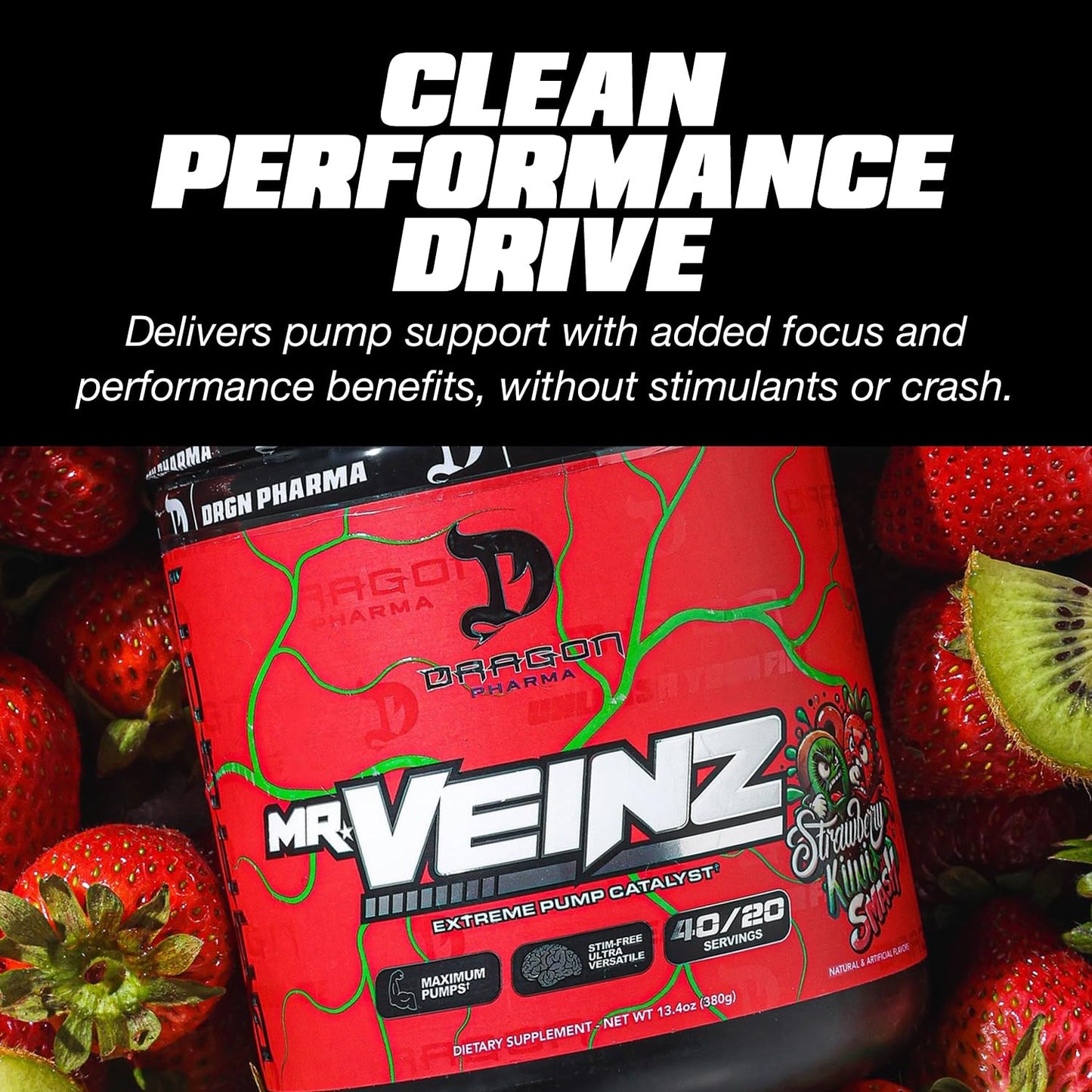 DRAGON PHARMA Mr. Veinz Stim Free Pre-Workout Powder, 13.4 oz