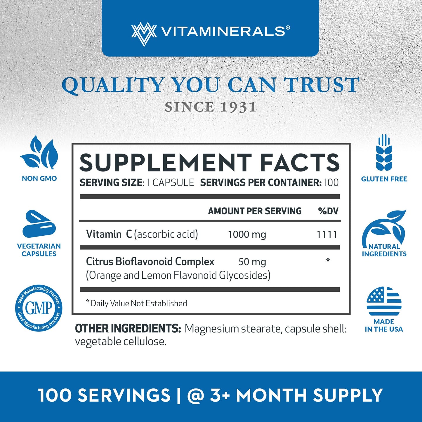 Vitaminerals C-MAX 1000mg Vitamin C Citrus Bioflavonoids Capsules 15000