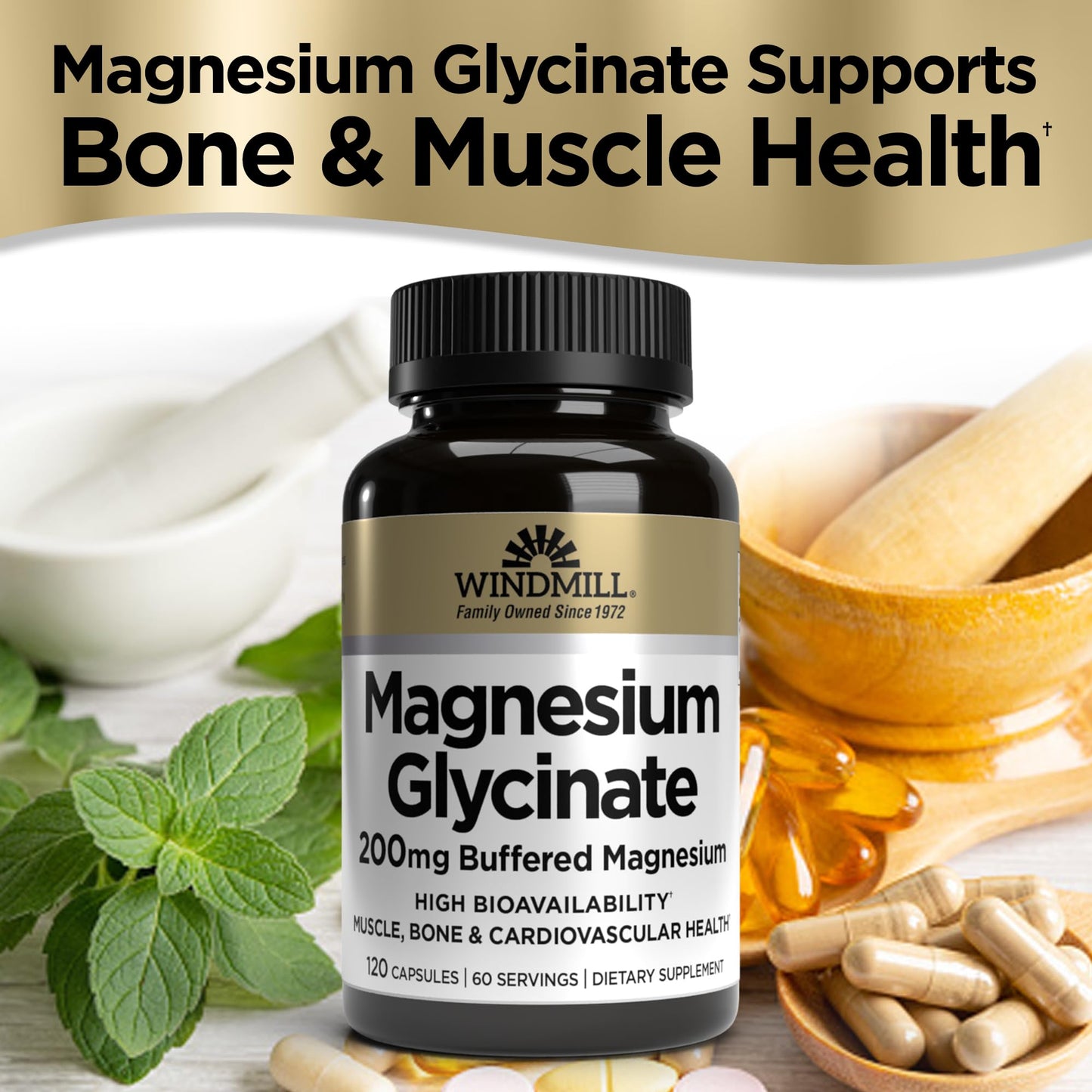 Windmill Magnesium Glycinate 200mg Capsules, 120 Capsules