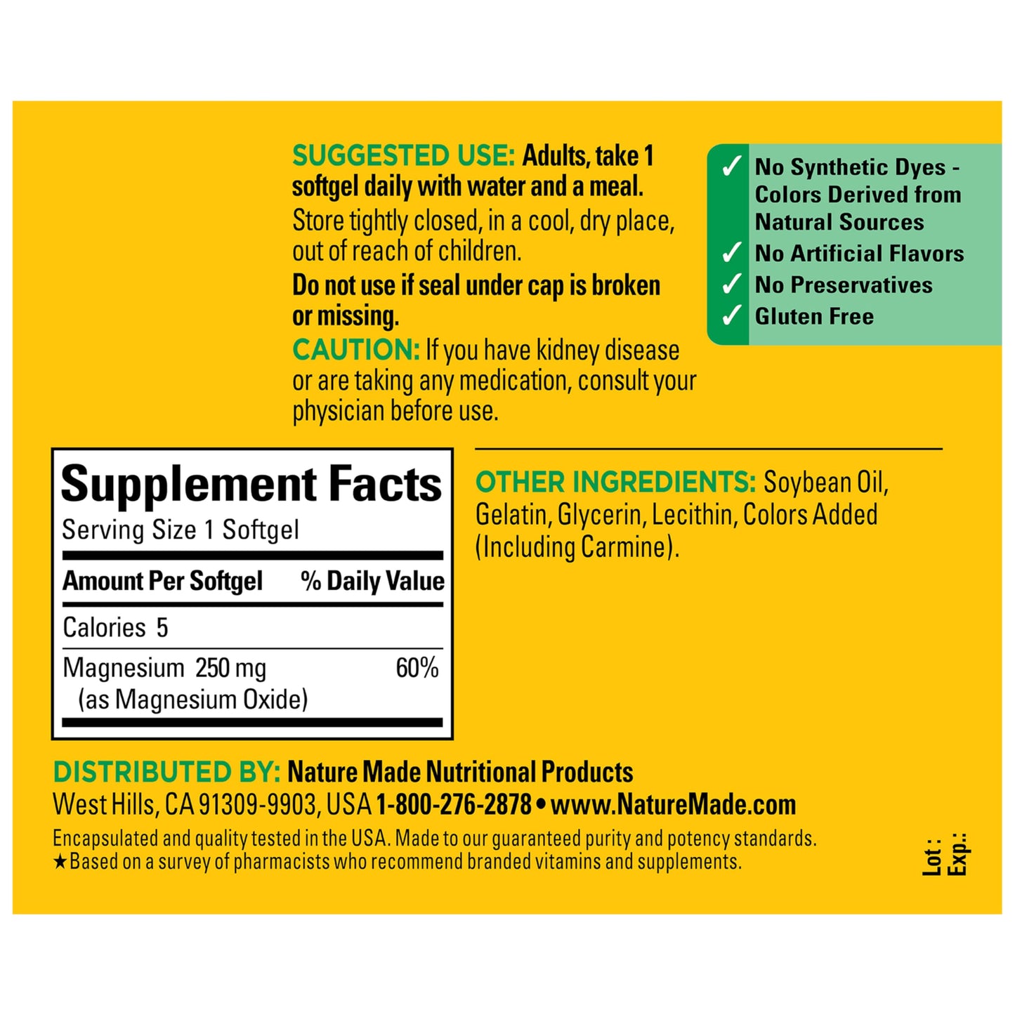 Nature Made Magnesium 250 mg Softgels, 90 Count