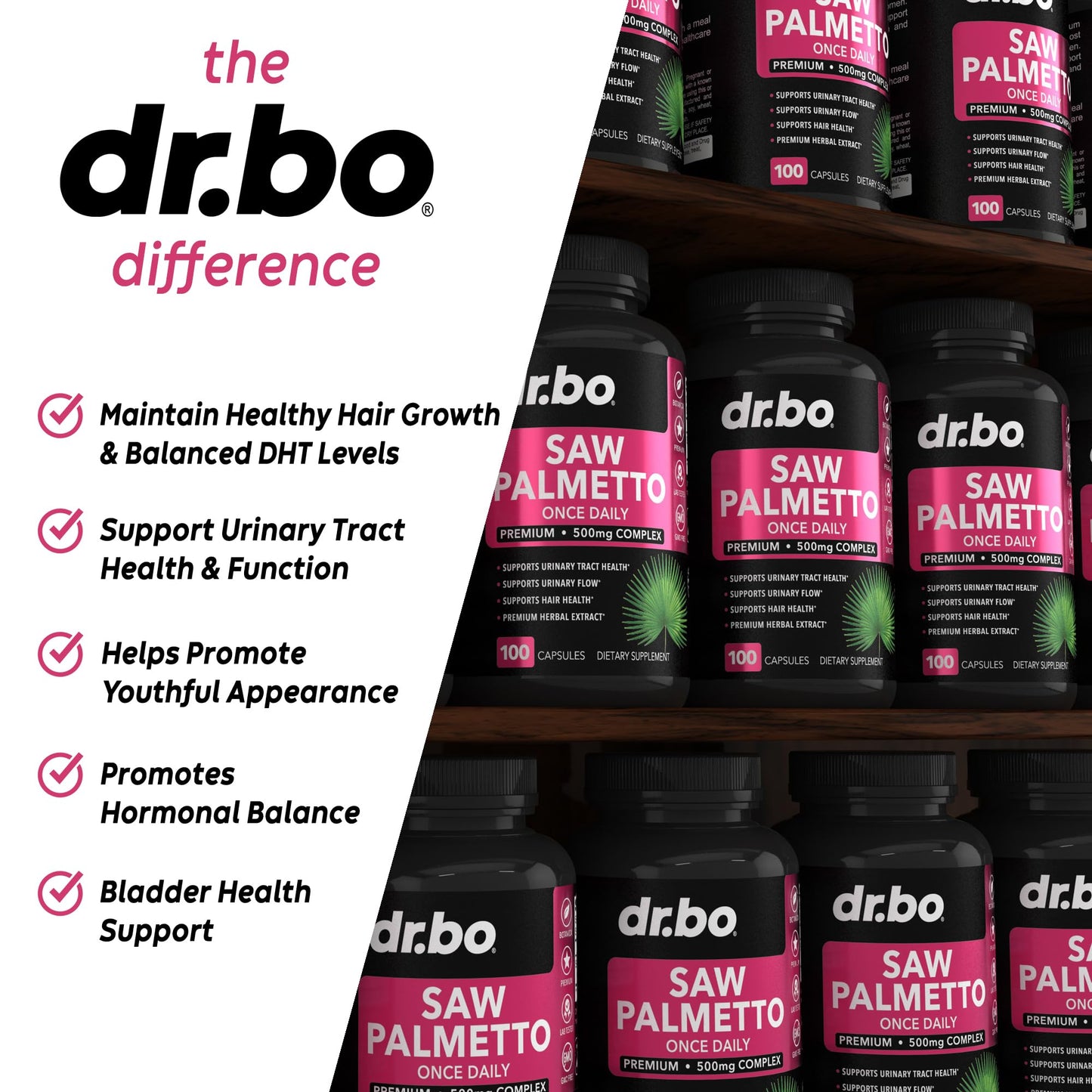 DR. BO Saw Palmetto for Women Hair Loss DHT Blocker Capsules 100 Count