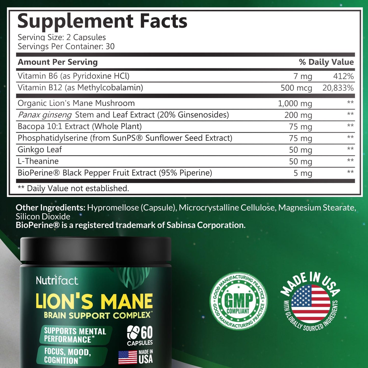 NutriFact Lions Mane Supplement Capsule 60 Capsules