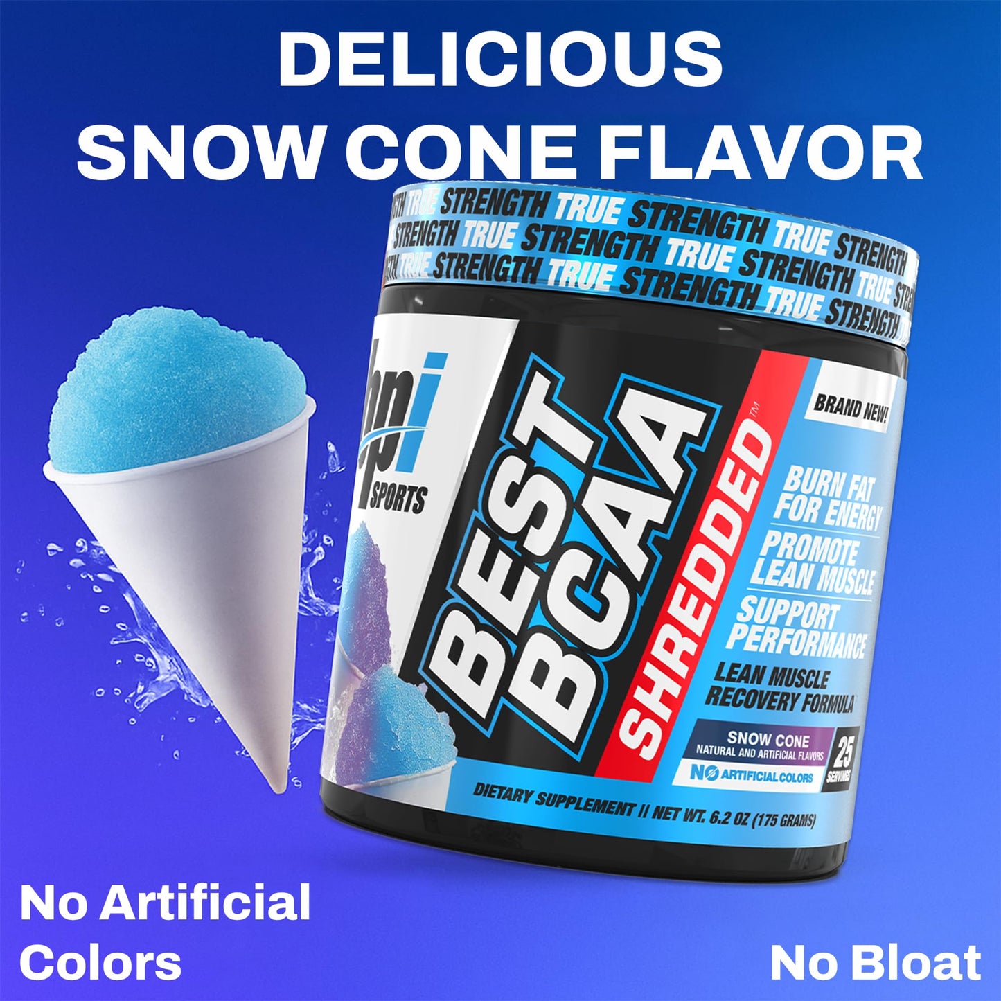 BPI Sports Best BCAA Shredded - Caffeine Free Thermogenic Recovery Drink, Lean Muscle Building BCAA Powder For Women and Men, Preworkout BCAAs Amino Acids Drink- Snow Cone, 7.3 Ounce