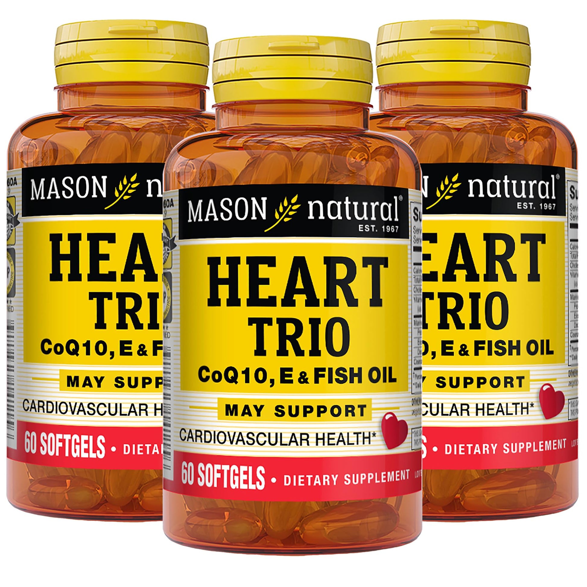 Mason Natural Heart Trio CoQ10, Vitamin E & Fish Oil Softgels 180 Count