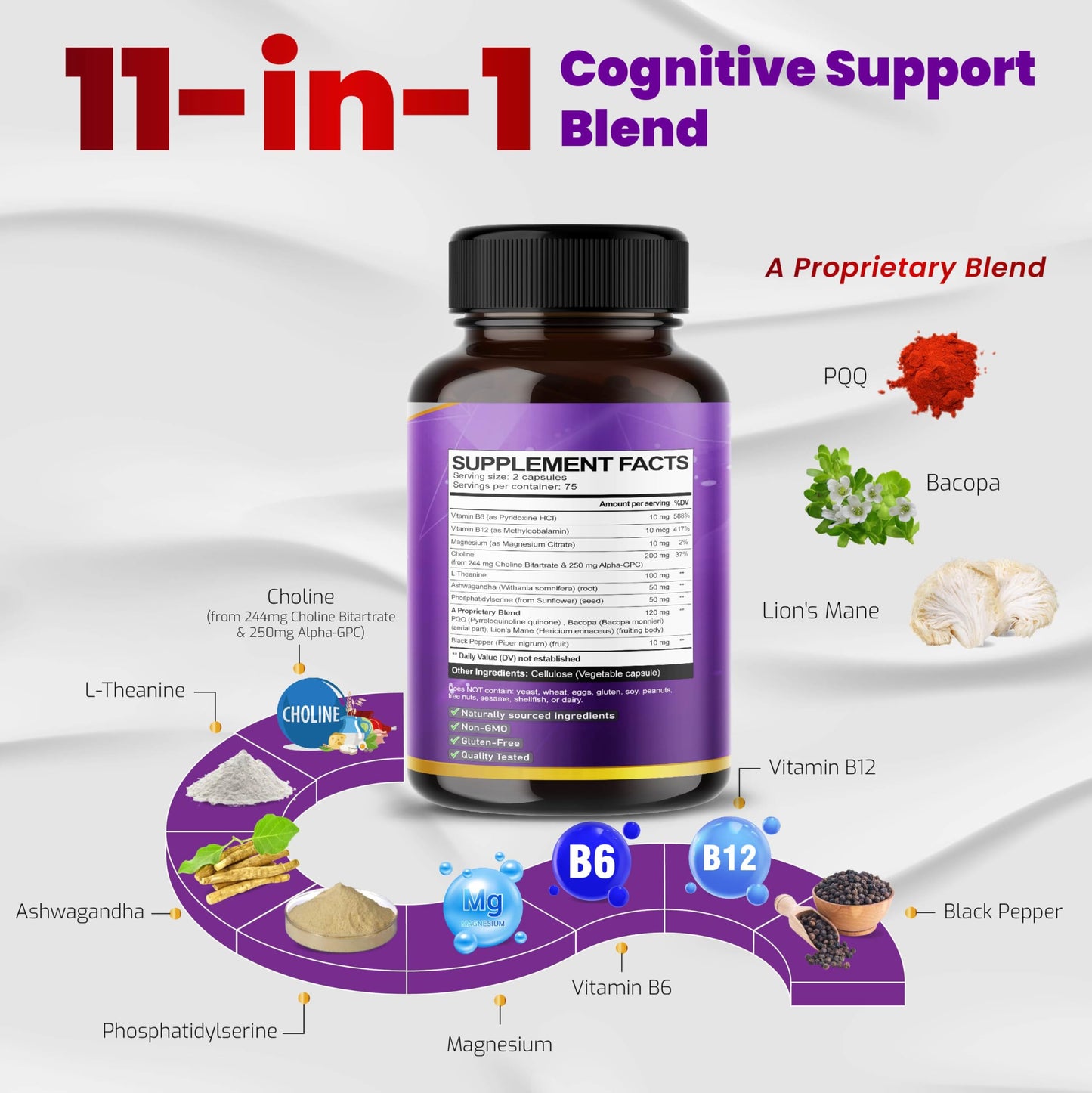 VEGATOT Ultra Organic Choline Complex 10-in-1 Formula Capsule, 150 Count