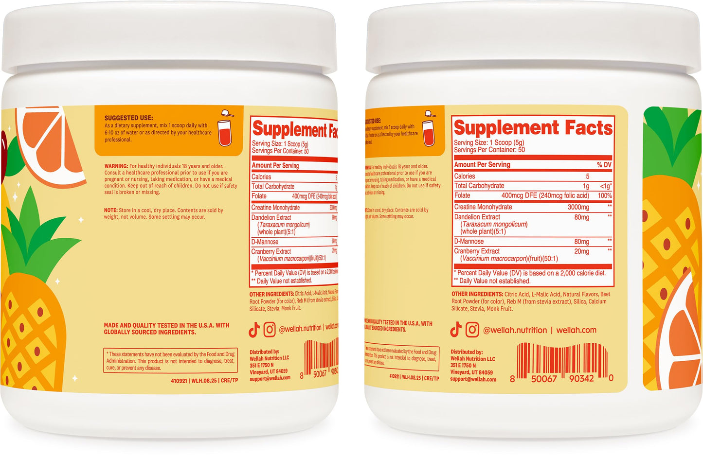 Wellah Creatine for Women - Creatine Monohydrate with Dandelion & Cranberry Extract Powder 9.3