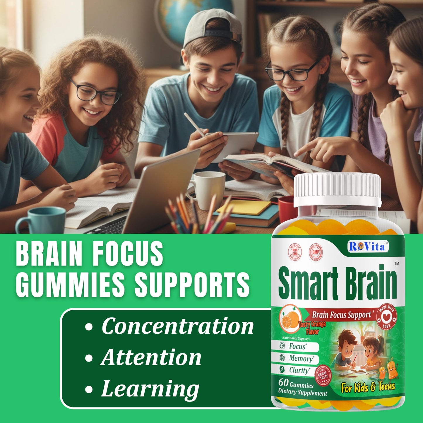 ROVita Smart Brain Kids Omega-3 DHA Gummies, 60 Gummies
