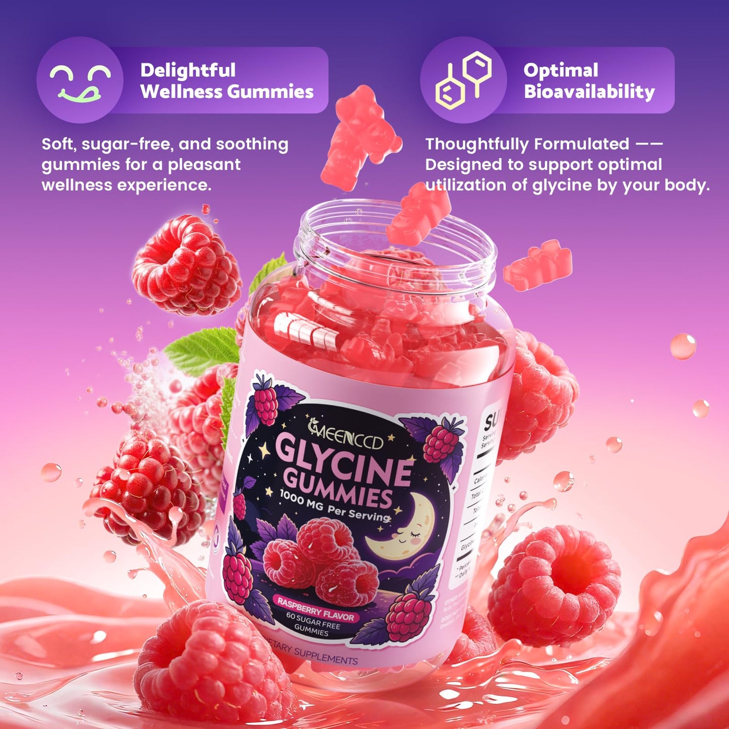 MEENCCD Glycine Gummies 1000mg, 60 Count