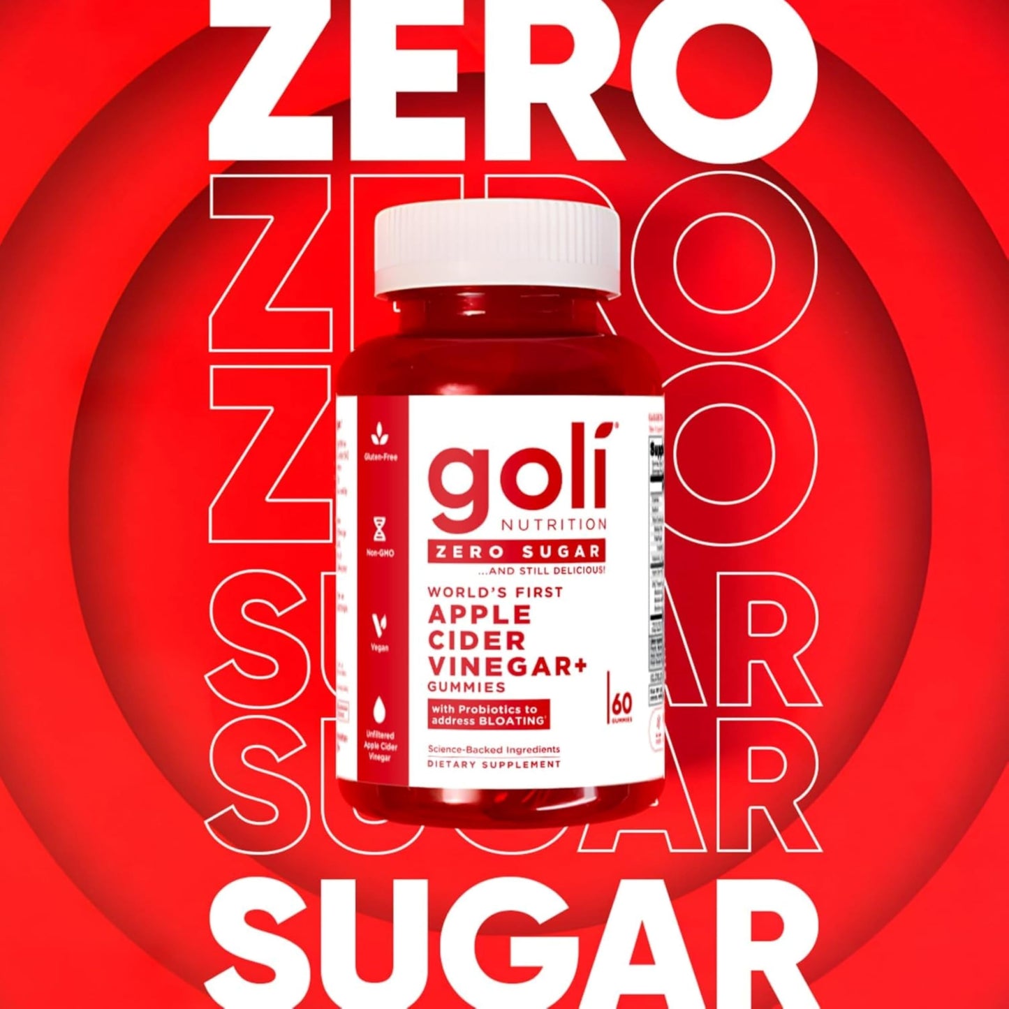 Goli Zero Sugar Apple Cider Vinegar Gummies, 60 Count