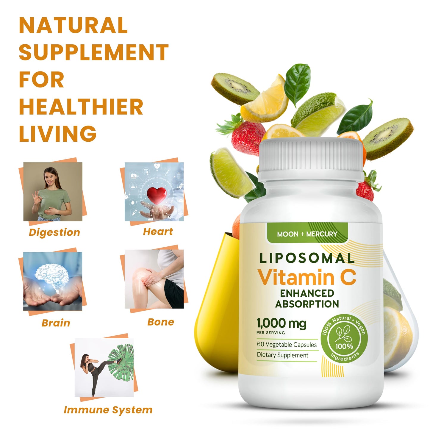 Moon + Mercury Liposomal Vitamin C 1000mg Capsules, 60 Count