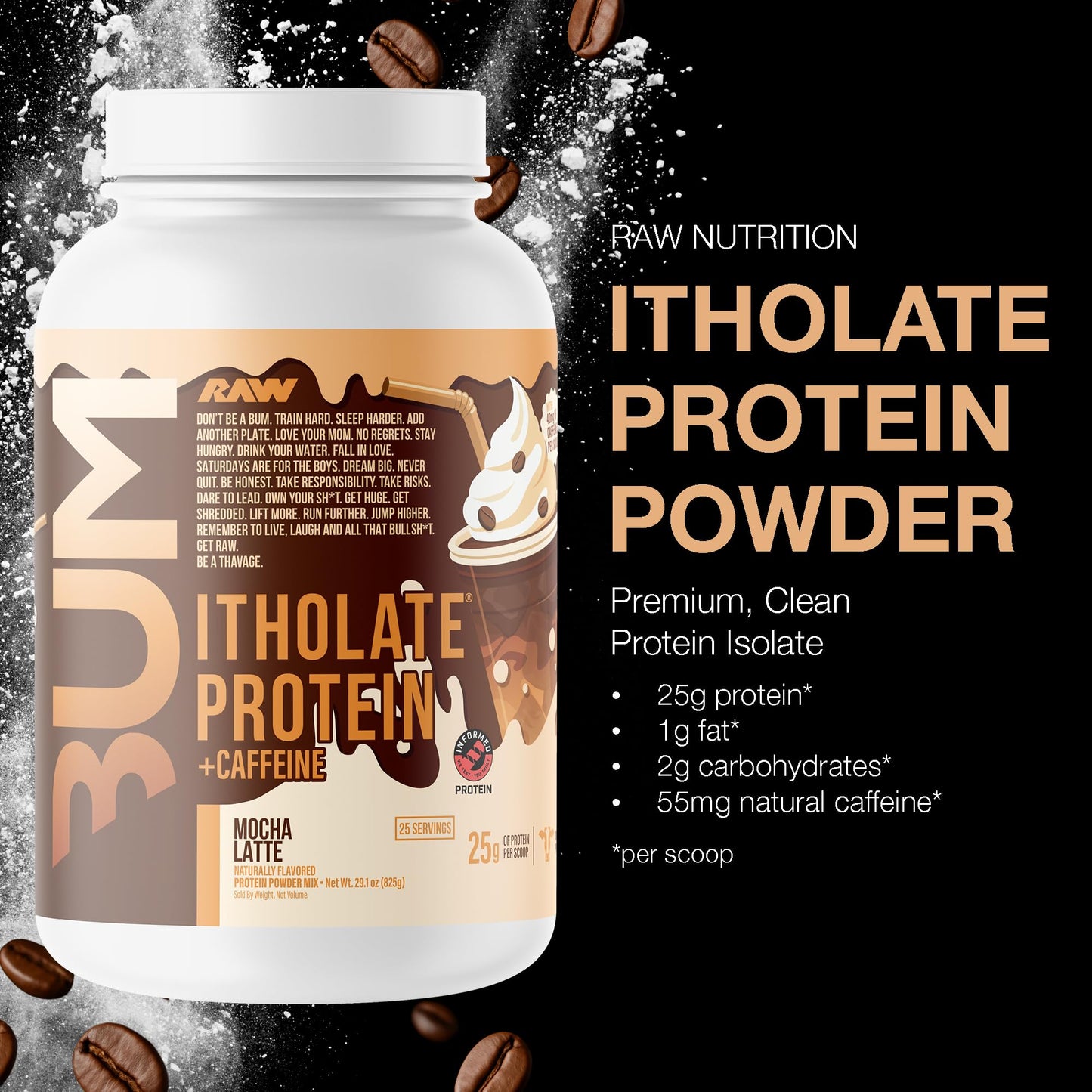 RAW Whey Isolate Protein Powder Mocha Latte 29.1 oz
