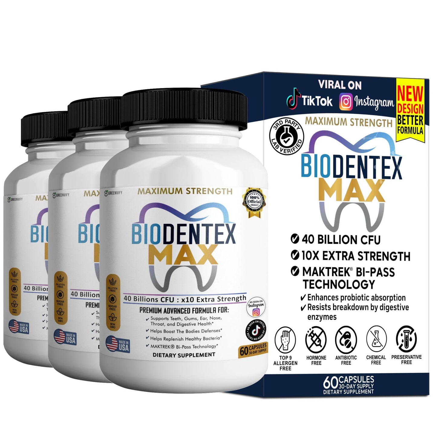 GREENVIFY BioDentex Max Maximum Strength Probiotic Supplement Capsules 60