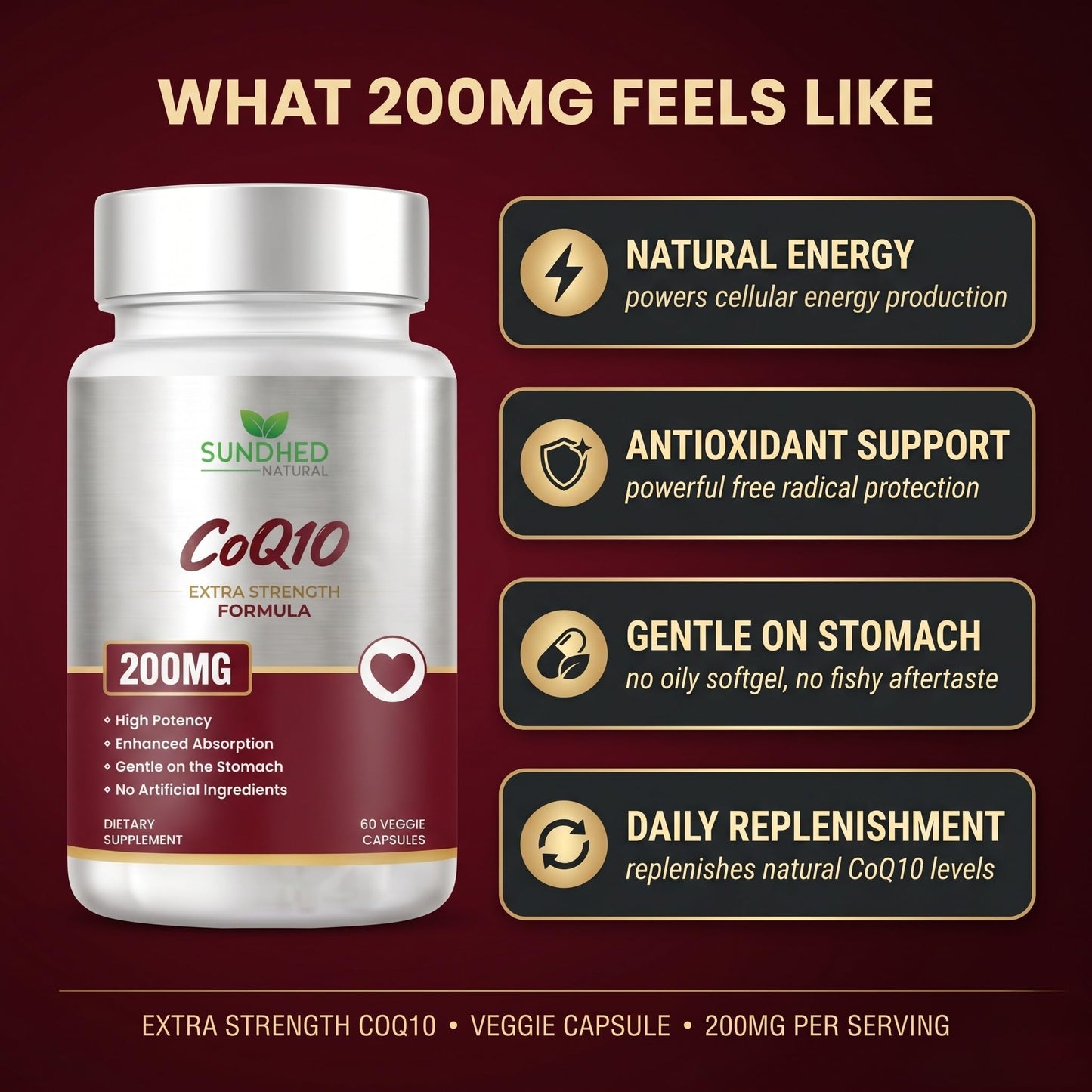 Sundhed Natural CoQ10 200mg Coenzyme Q10 Supplement 60 Capsules