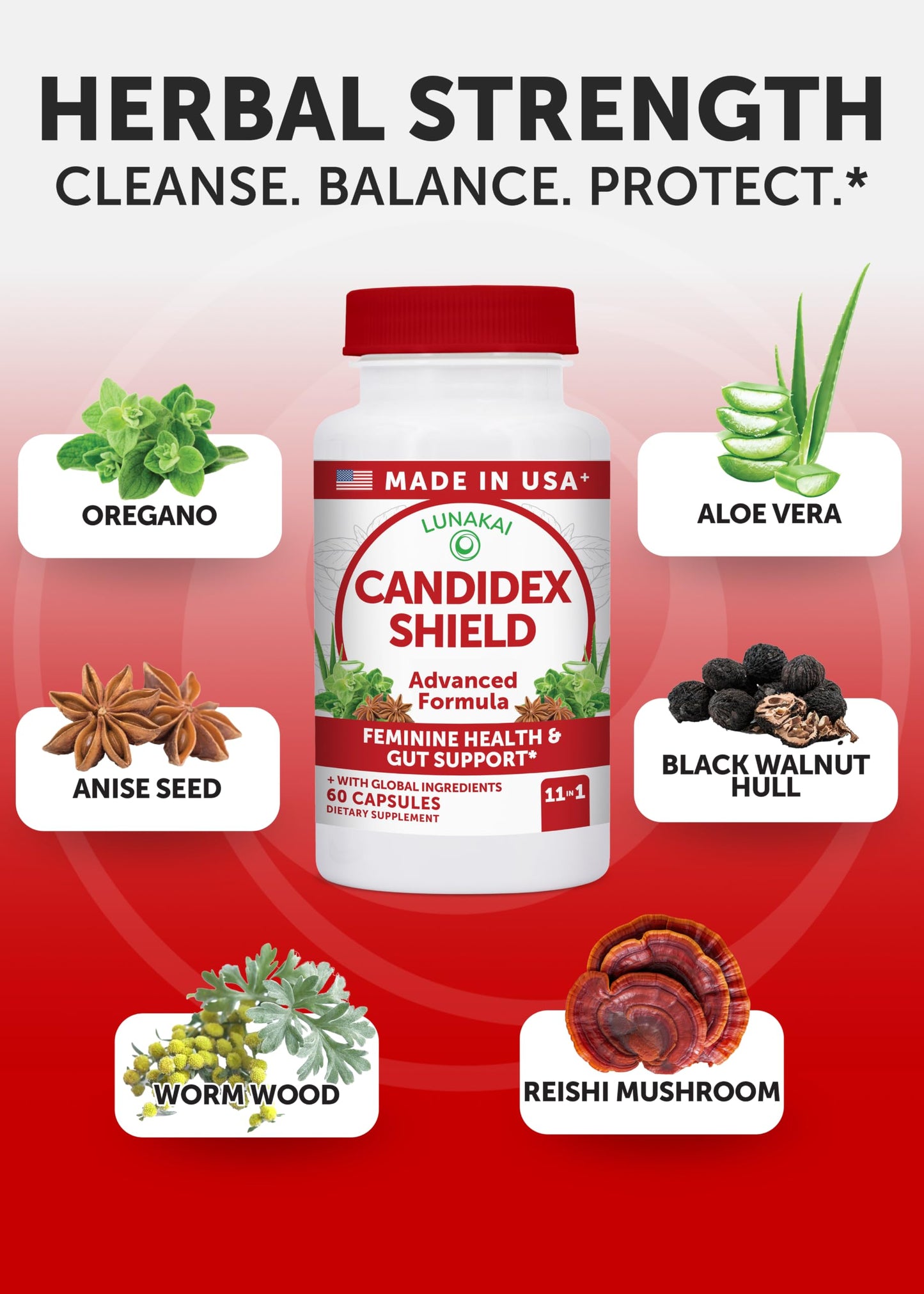 Lunakai Candida Cleanse Supplement Capsule, 60 Count