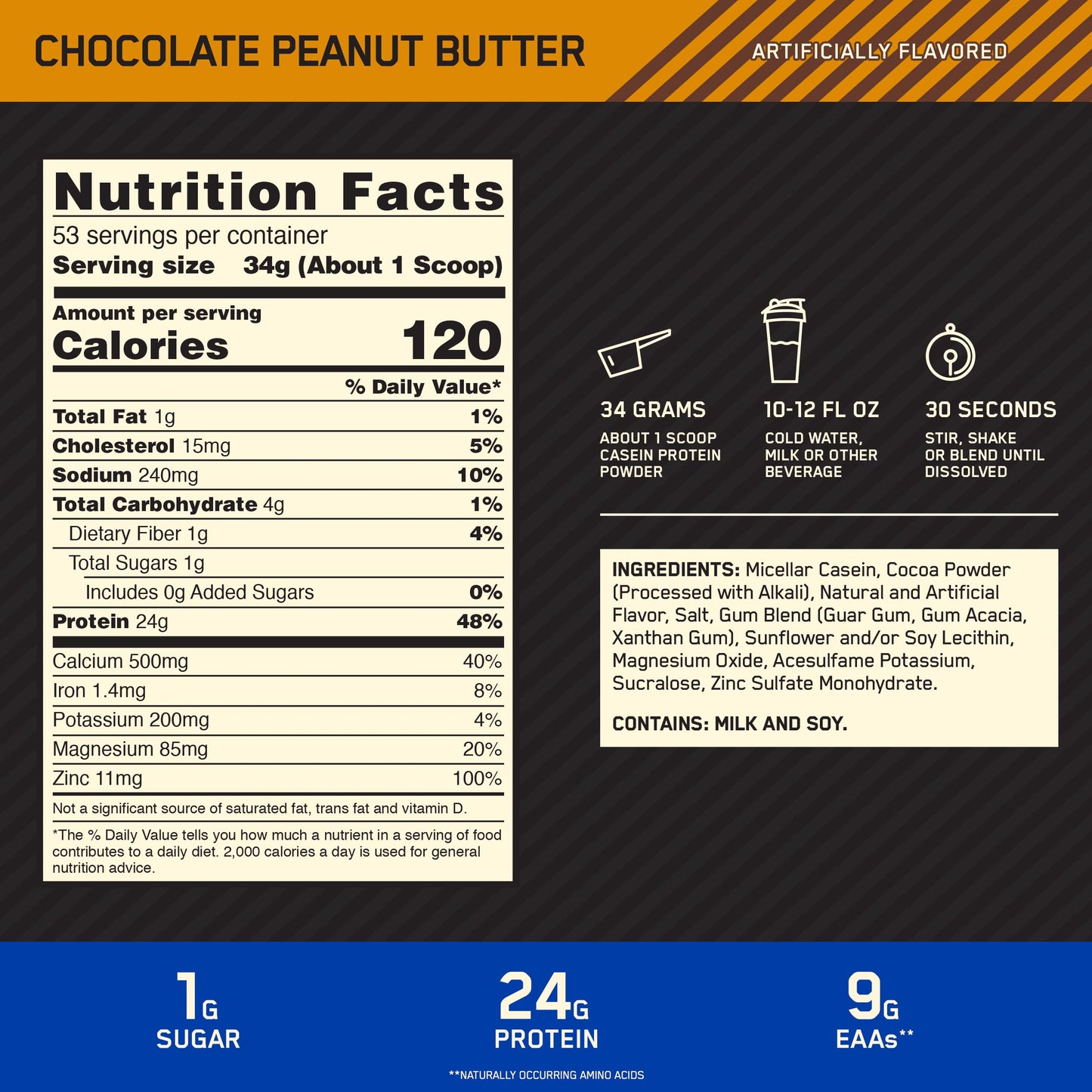 Optimum Nutrition Casein Powder Chocolate Peanut Butter 4 Pound 64