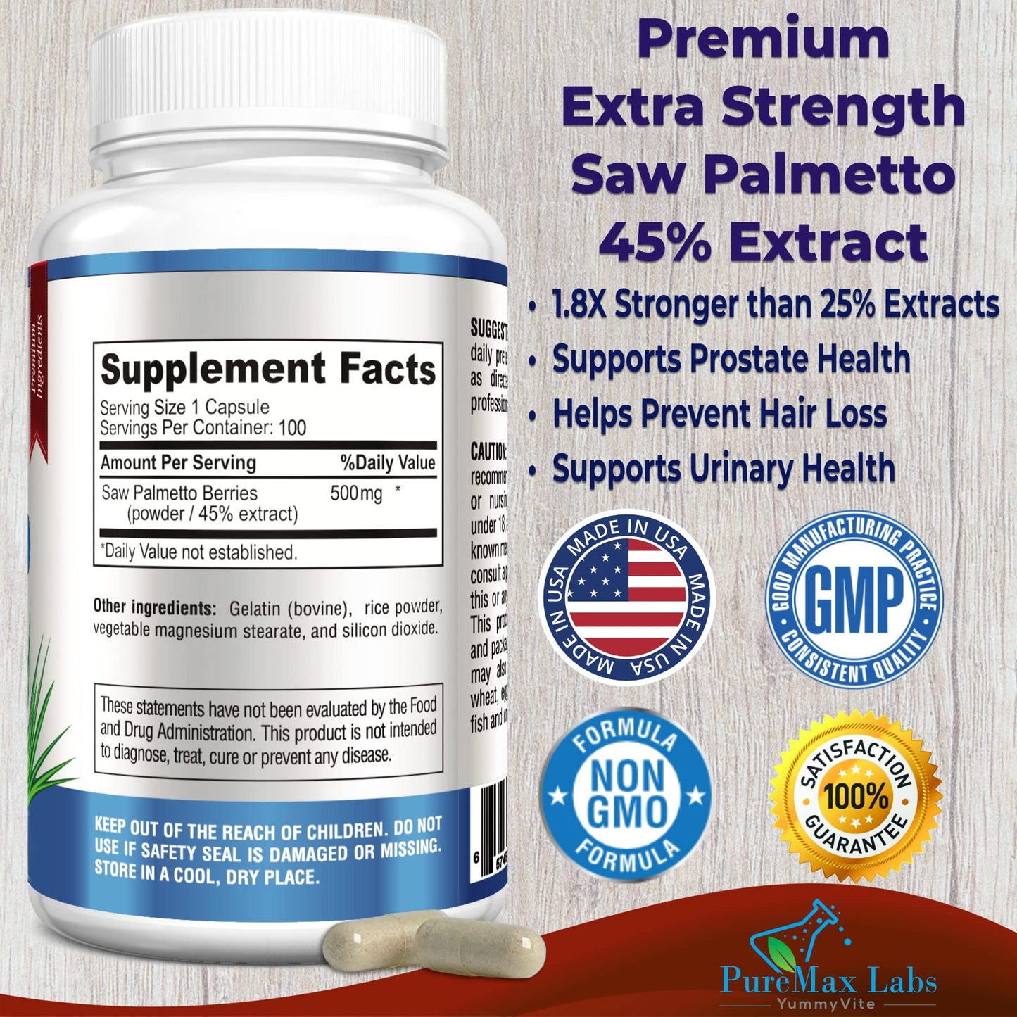 YUMMYVITE Extra Strength Saw Palmetto Capsules 100 Count
