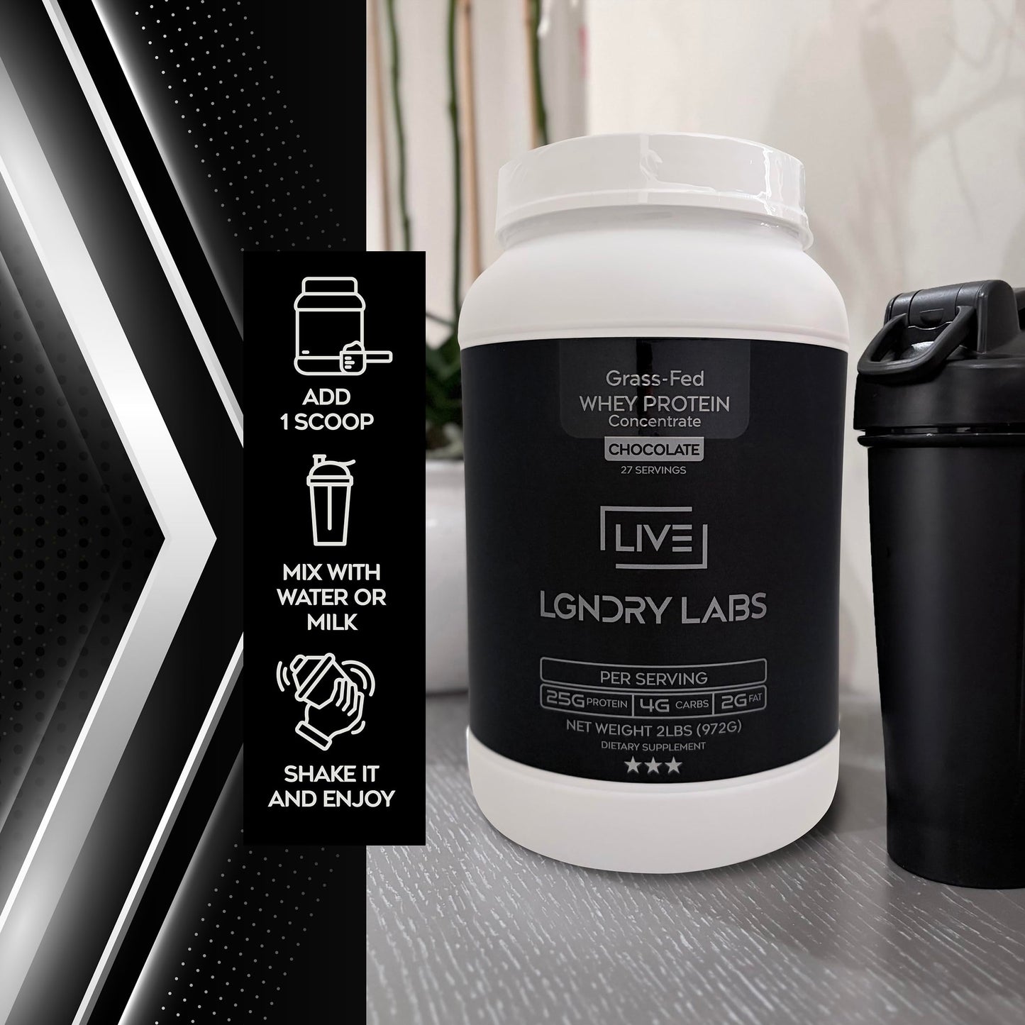LIVE LGNDRY LABS Grass-Fed Chocolate Whey Protein Powder, 32 Servings