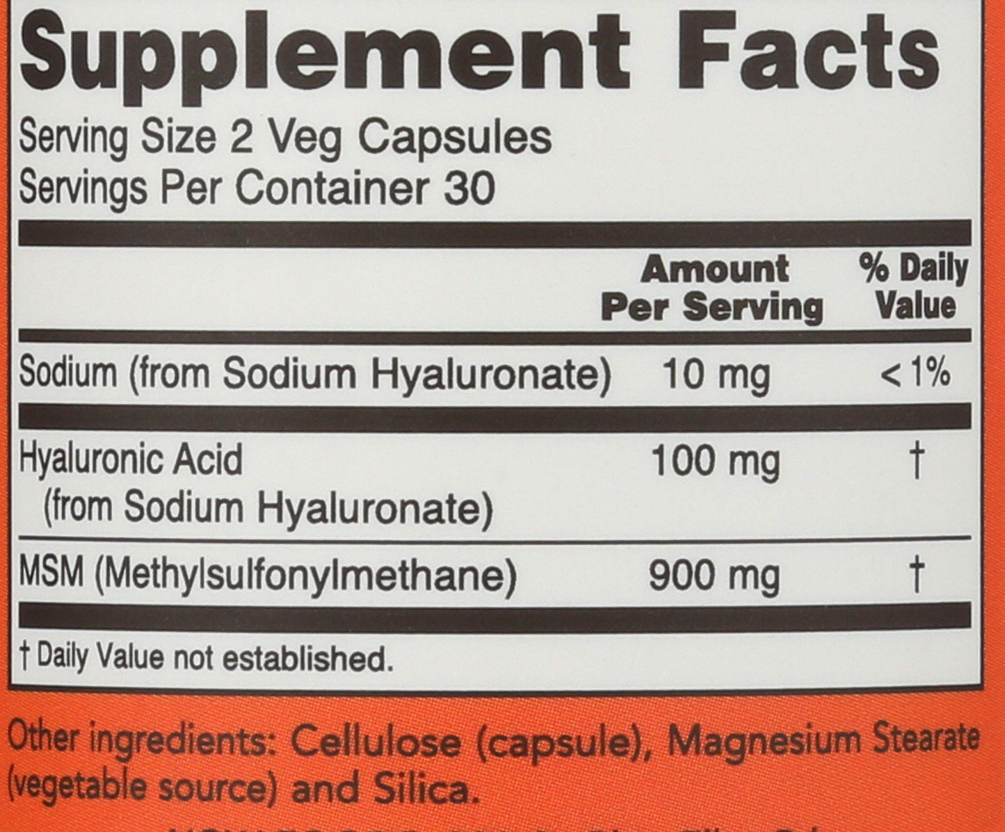 NOW Foods Hyaluronic Acid 50 mg + MSM Capsule 60 Count