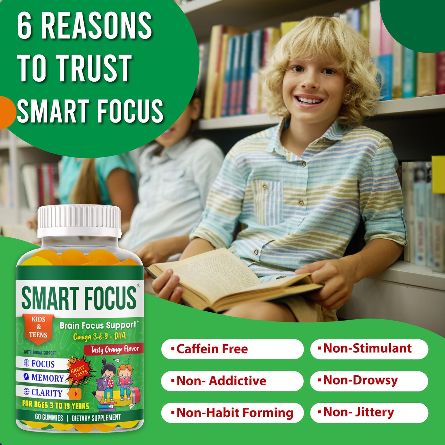 Generic Smart Focus Gummies for Kids & Teens Omega-3 DHA, 60 Gummies