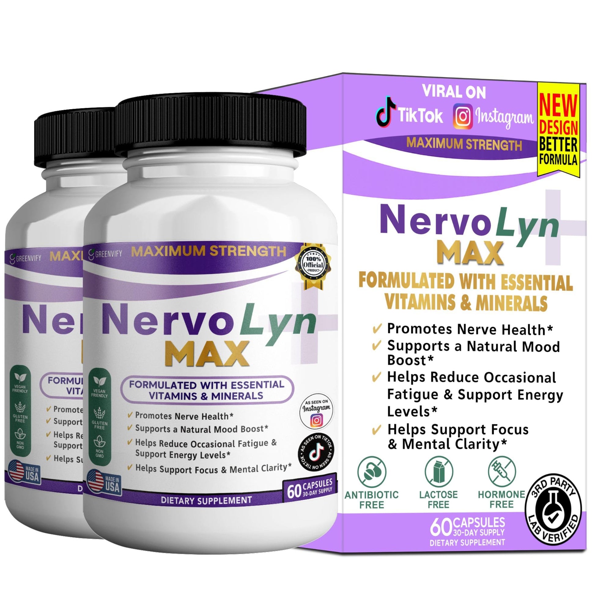 GREENVIFY NervoLyn Max Maximum Strength Nerve Support Supplement 60 Capsules